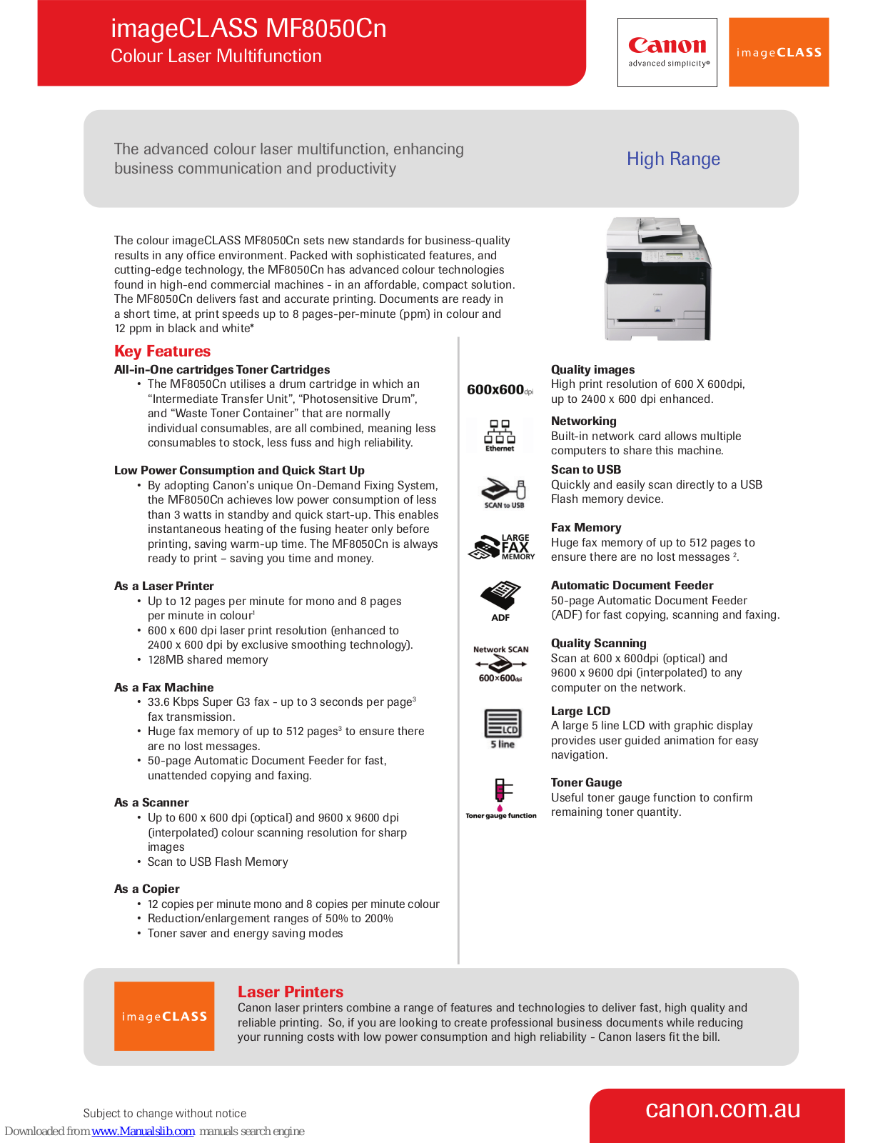 Canon 3556B001, 3556B006, imageCLASS MF8050Cn Specifications