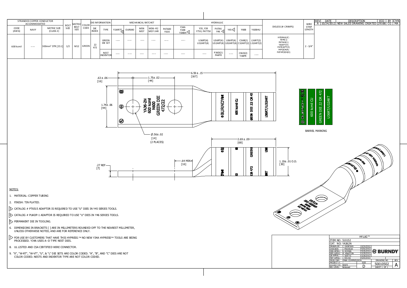 Burndy YA362N Data Sheet