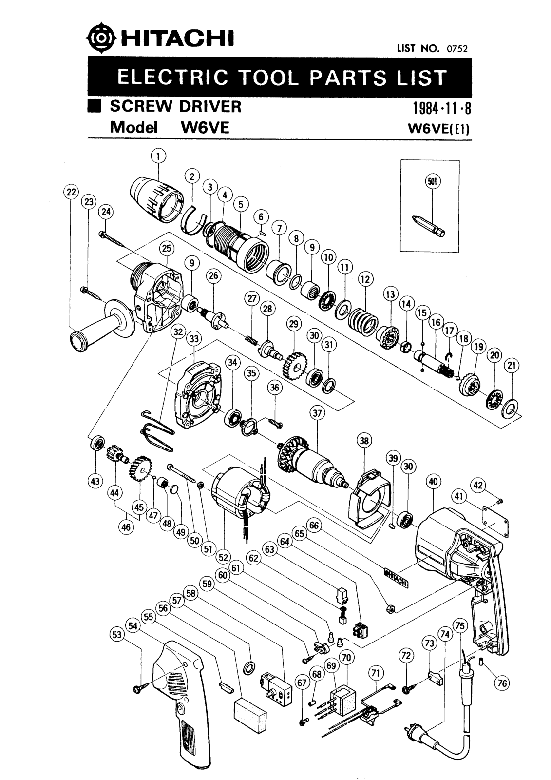 Hitachi W6VE PARTS LIST