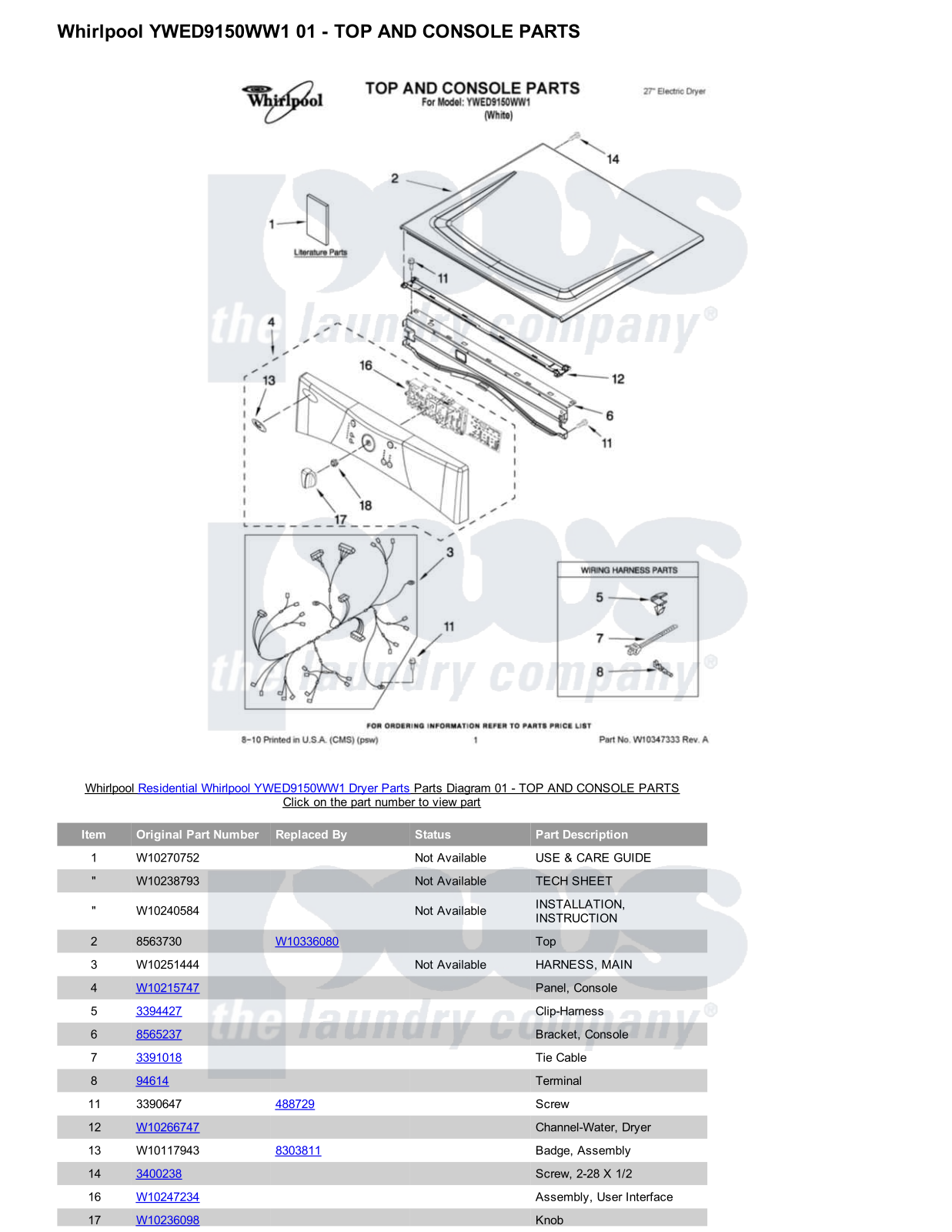 Whirlpool YWED9150WW1 Parts Diagram