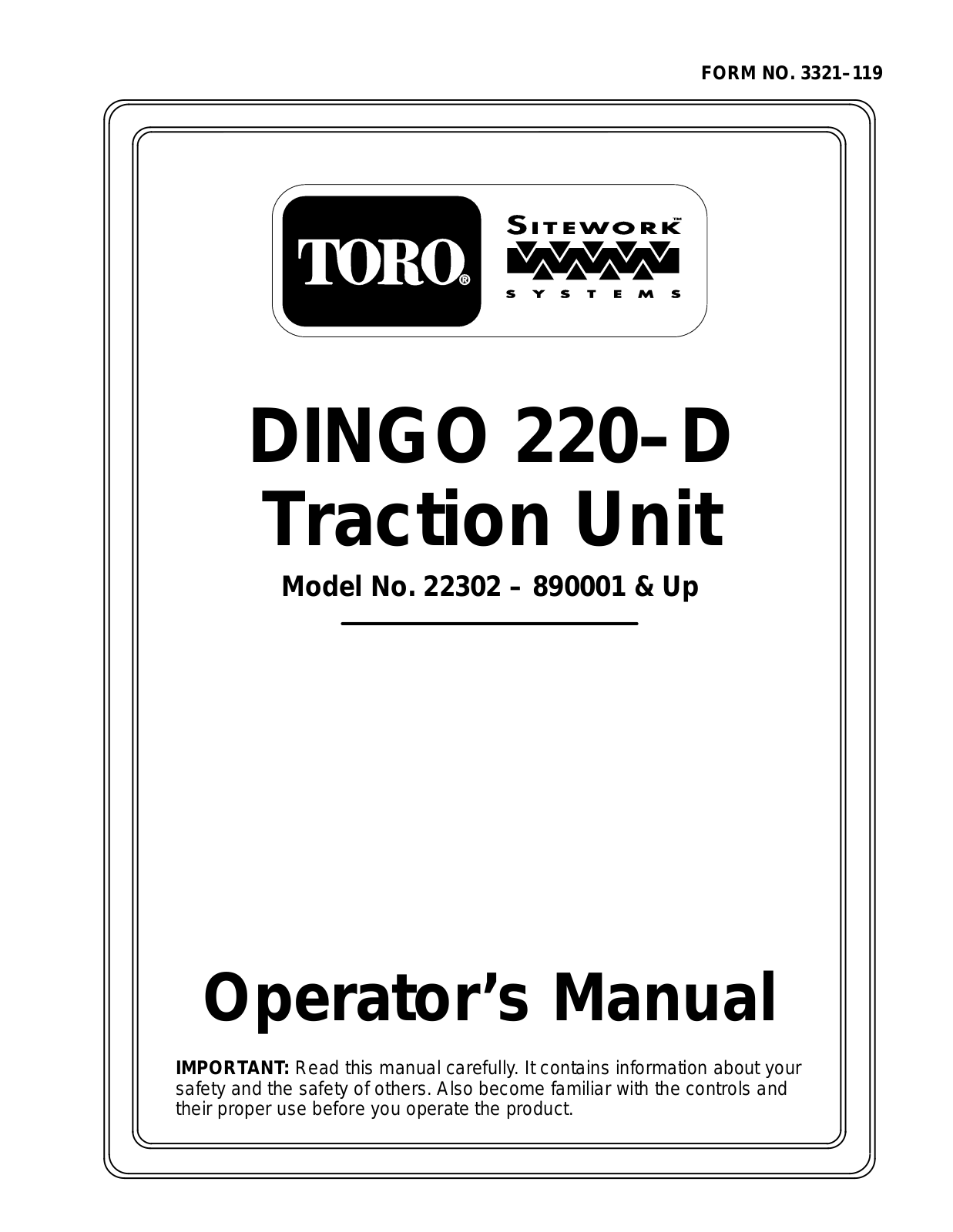 Toro DINGO 220–D Operator's Manual