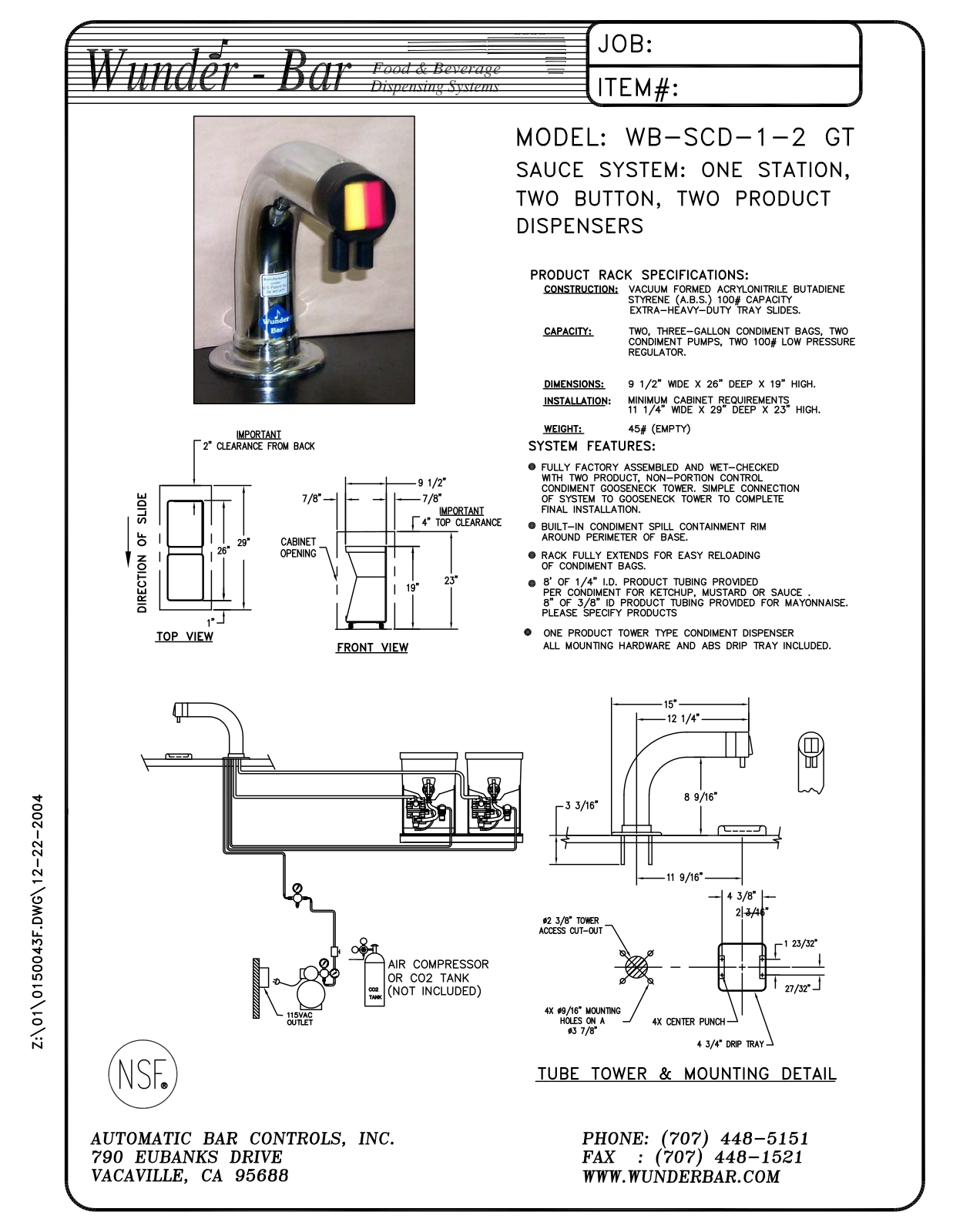 Wunder Bar WB-SCD-1-2-GT User Manual