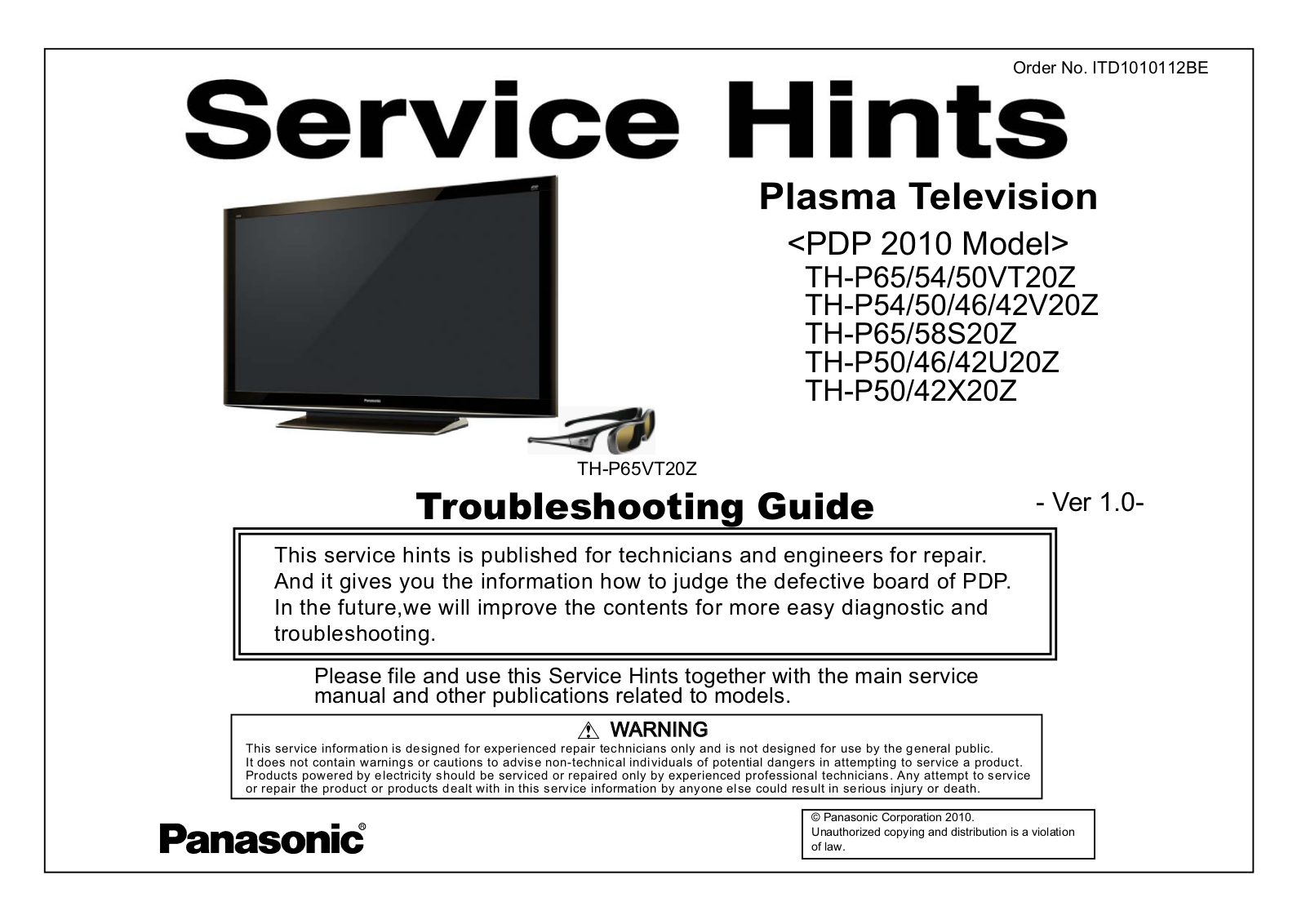 Panasonic th p65vt20z, th p46v20z, th p50x20z, th p50u20z, th p54vt20z schematic
