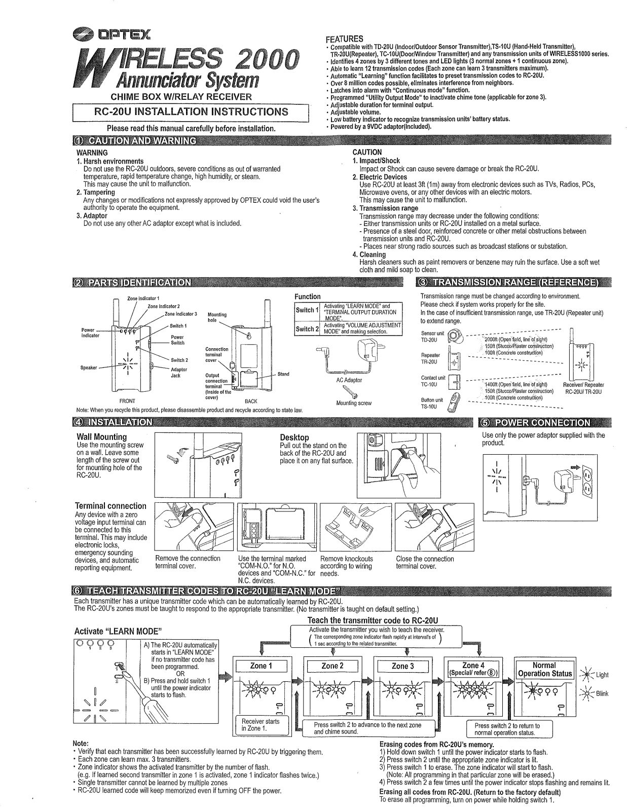 Optex RC-20U User Manual