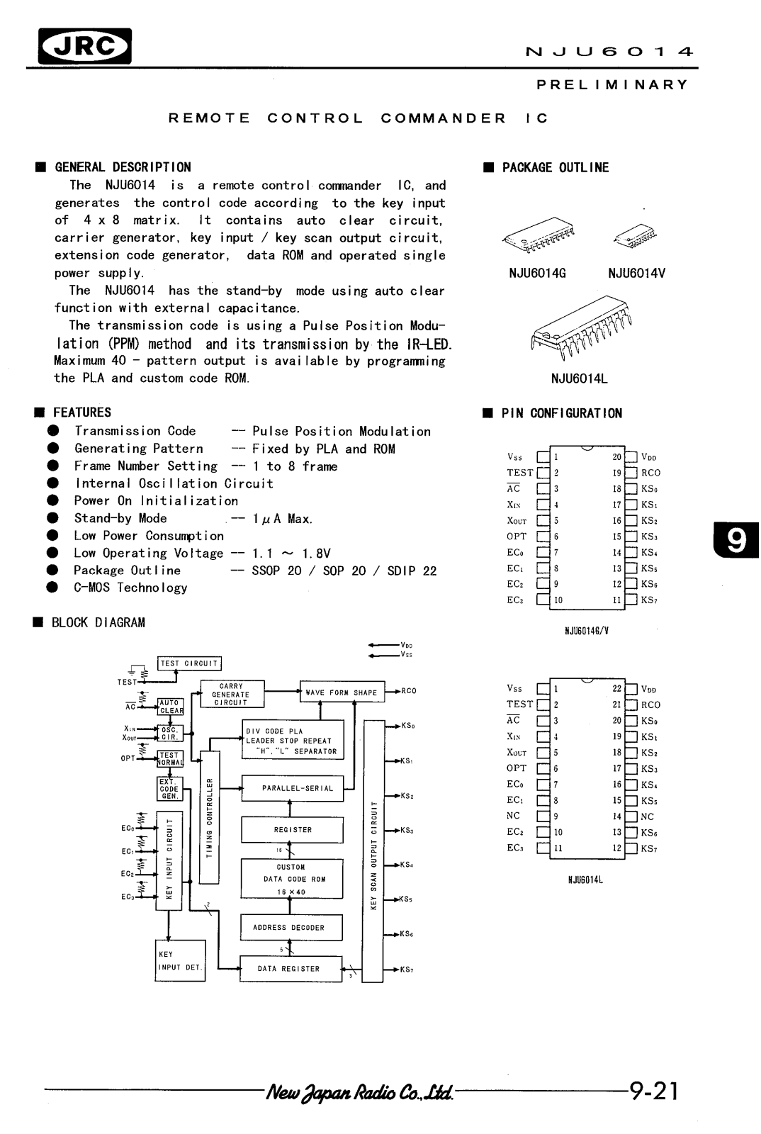 JRC NJU6014V, NJU6014L, NJU6014G Datasheet