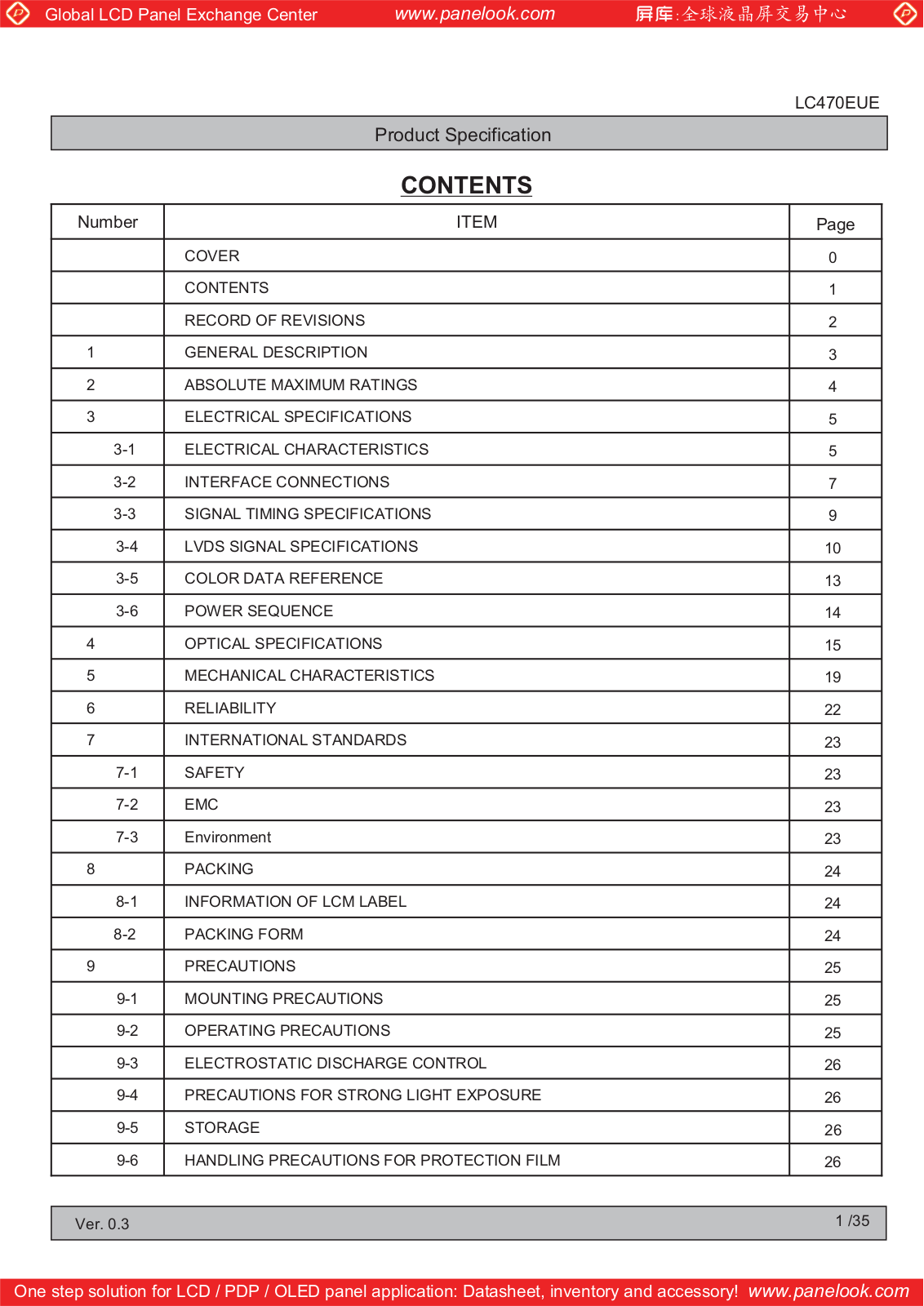 LG Display LC470EUE-SEM1 Specification