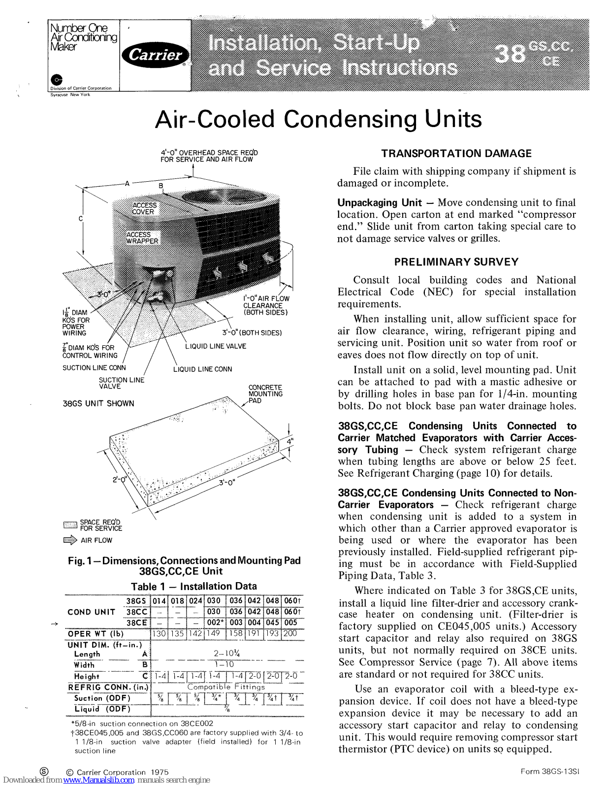 Carrier 38CC, 38CE Installation, Start-up And Service Instructions Manual - ManualMachine.com