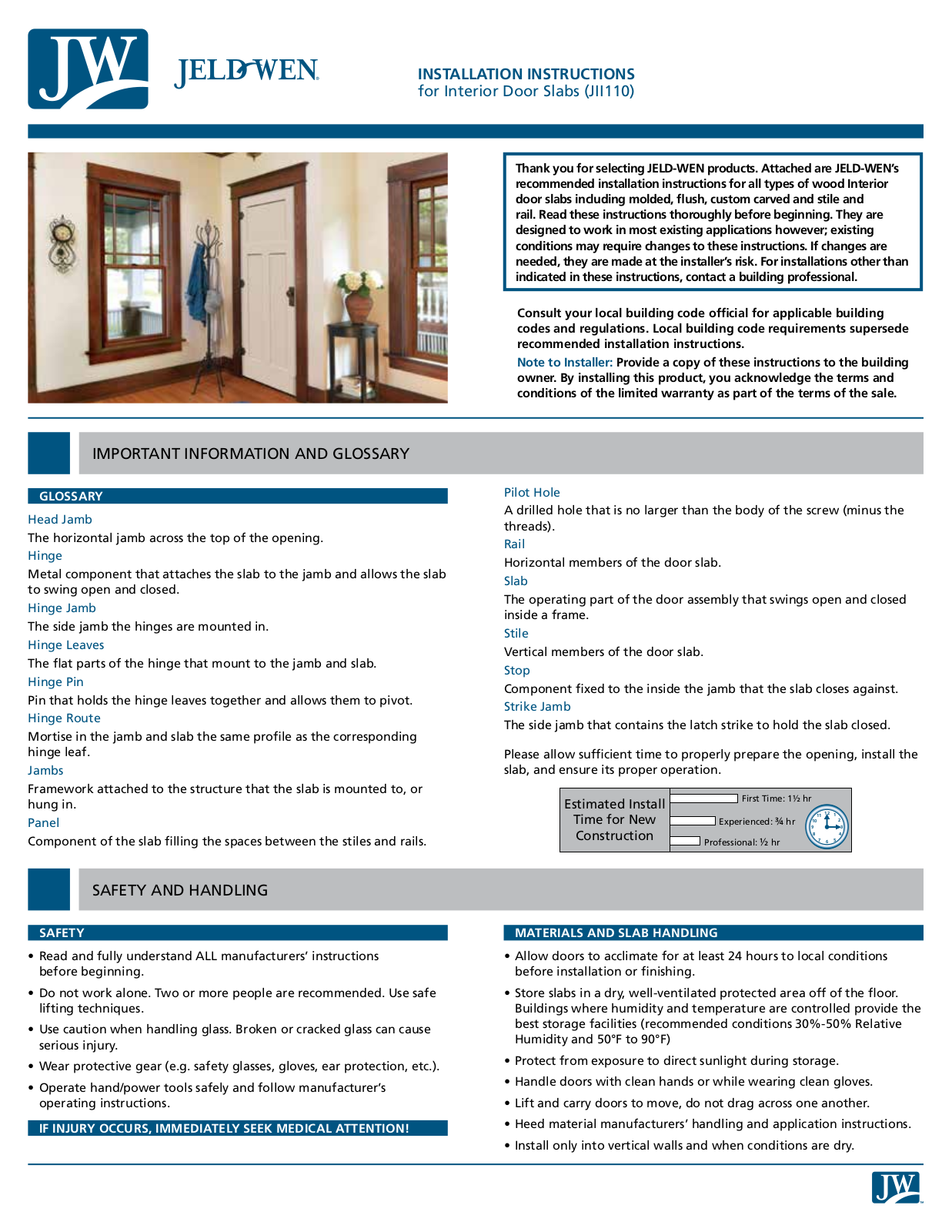 JELD-WEN JII110 User Manual