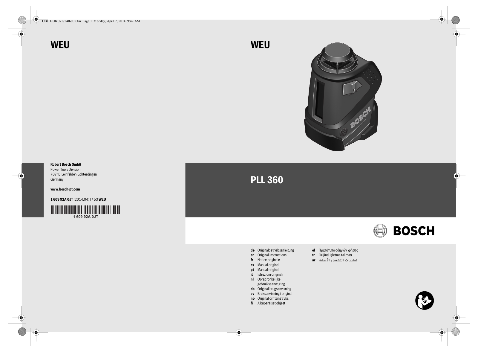 BOSCH PLL 360 operation manual