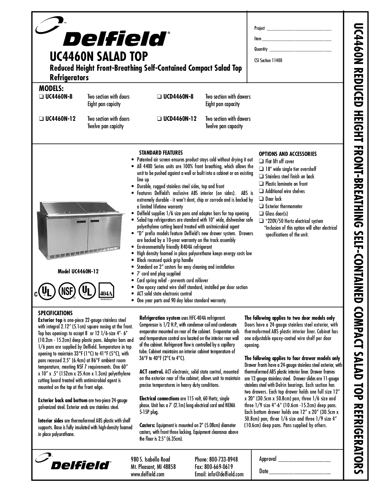 Delfield UCD4460N-12, UC4460N-8, UC4460N-12, UCD4460N-8 User Manual