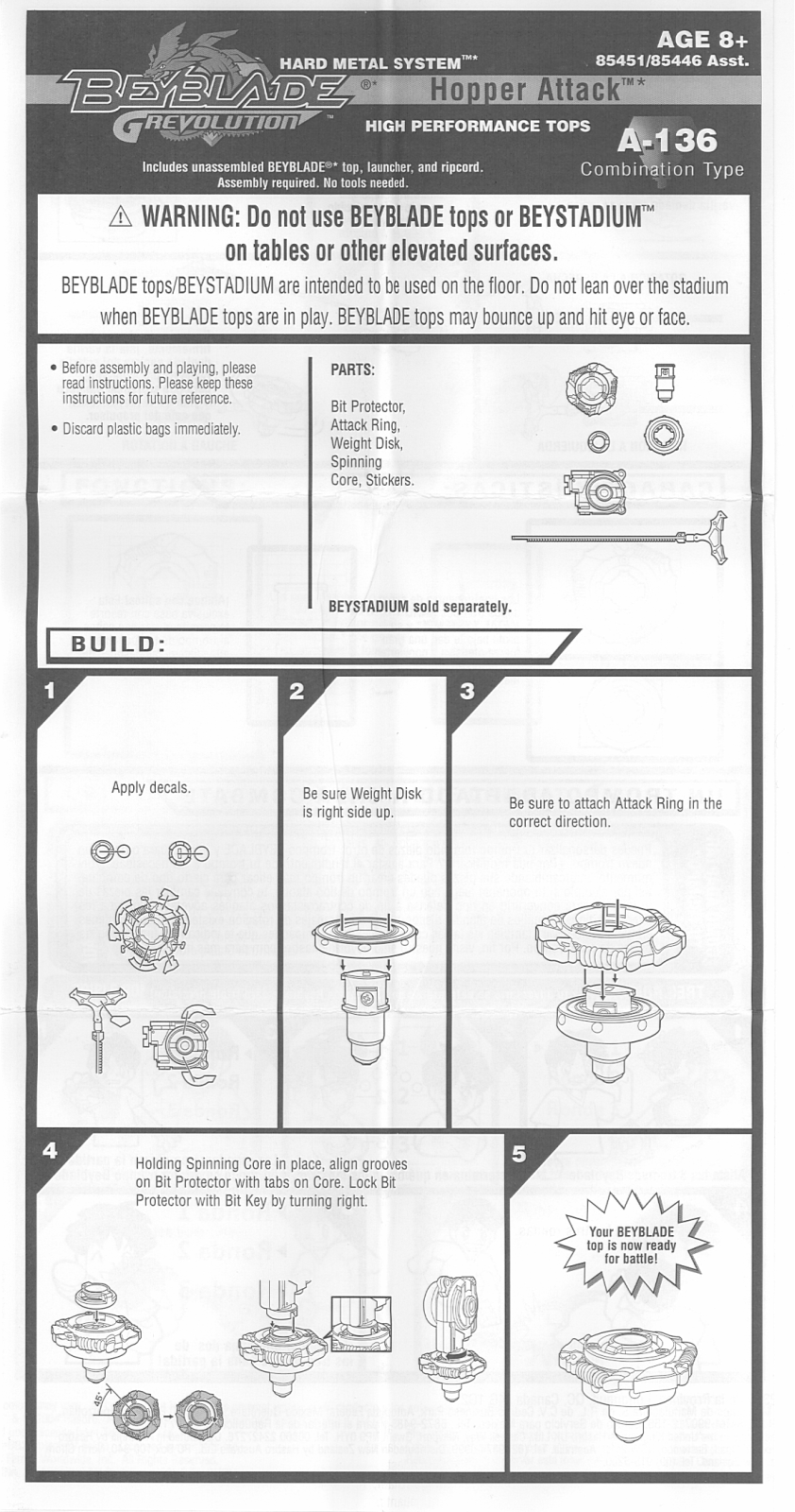 HASBRO Beyblade Grevolution Hopper Attack A136 User Manual
