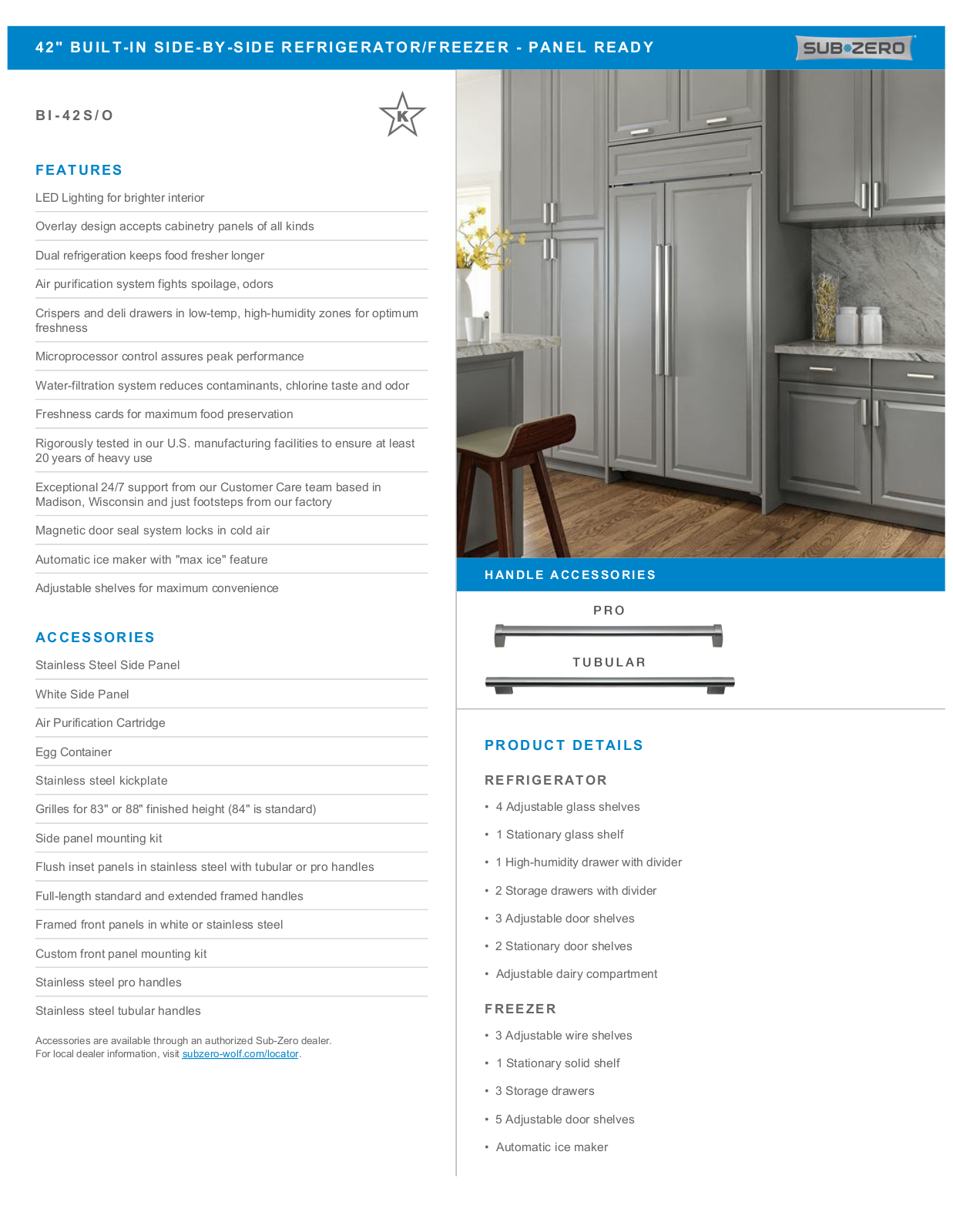 Sub-Zero BI42SO Specification Sheet