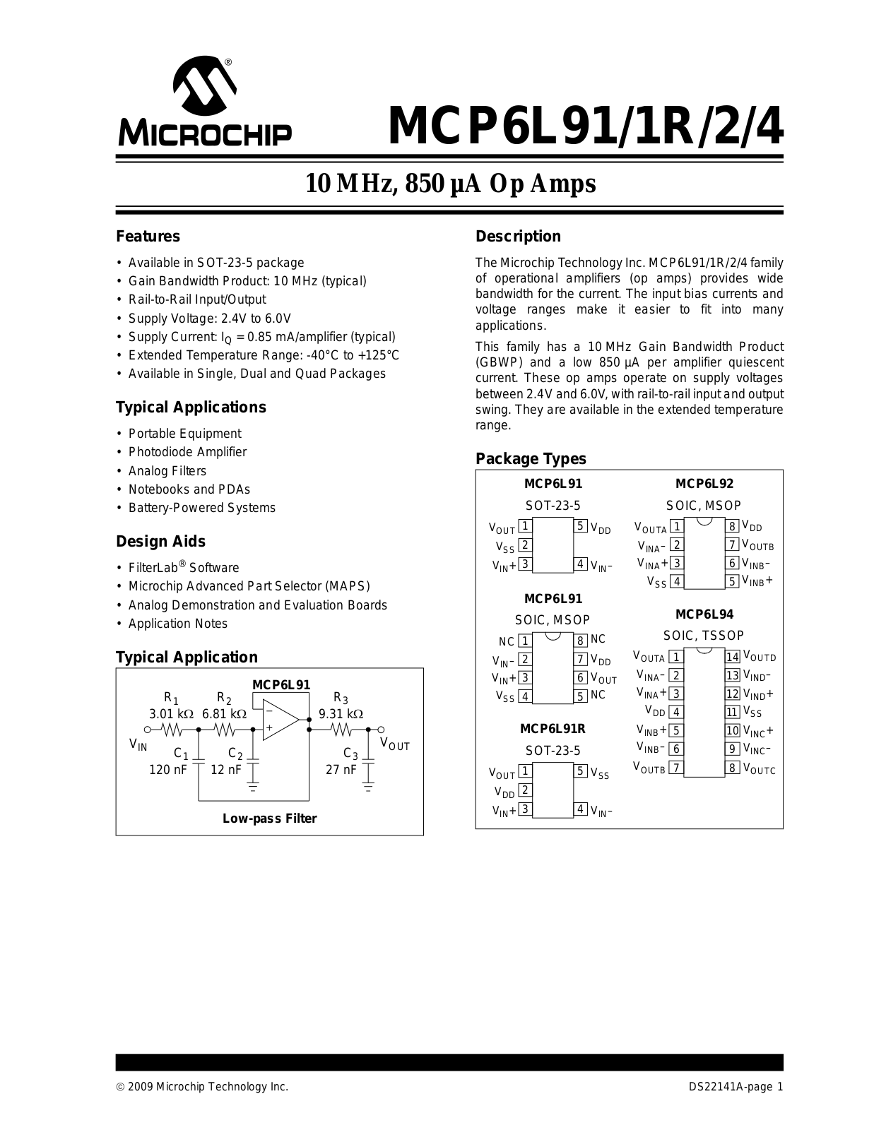 MICROCHIP MCP6L91, MCP6L91R, MCP6L92, MCP6L94 Technical data