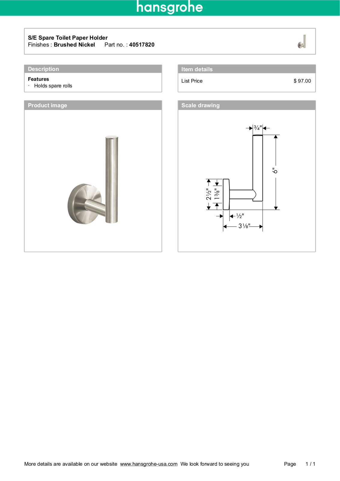 Hansgrohe 40517820 Specs