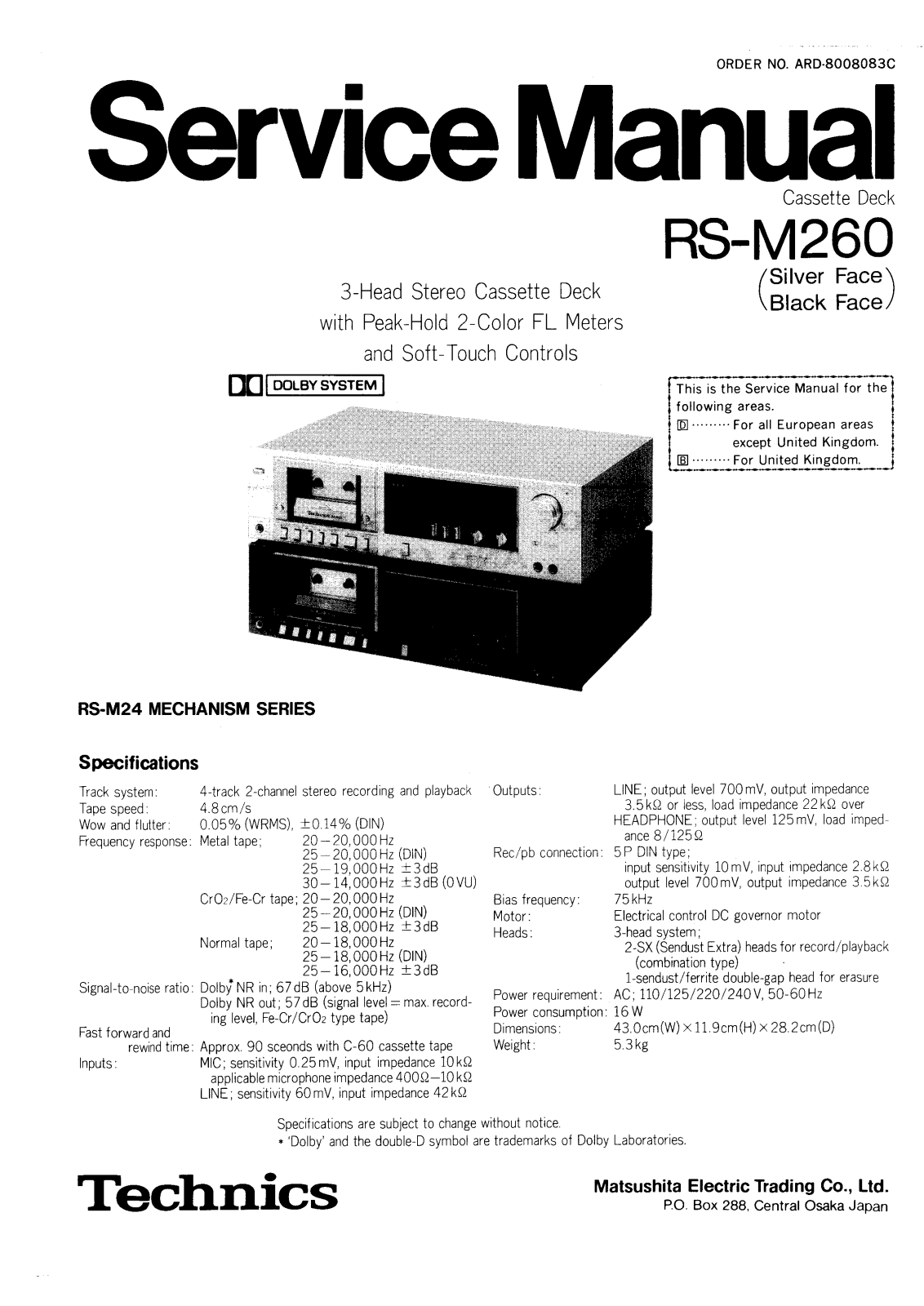 Technics RS-M-260 Service Manual