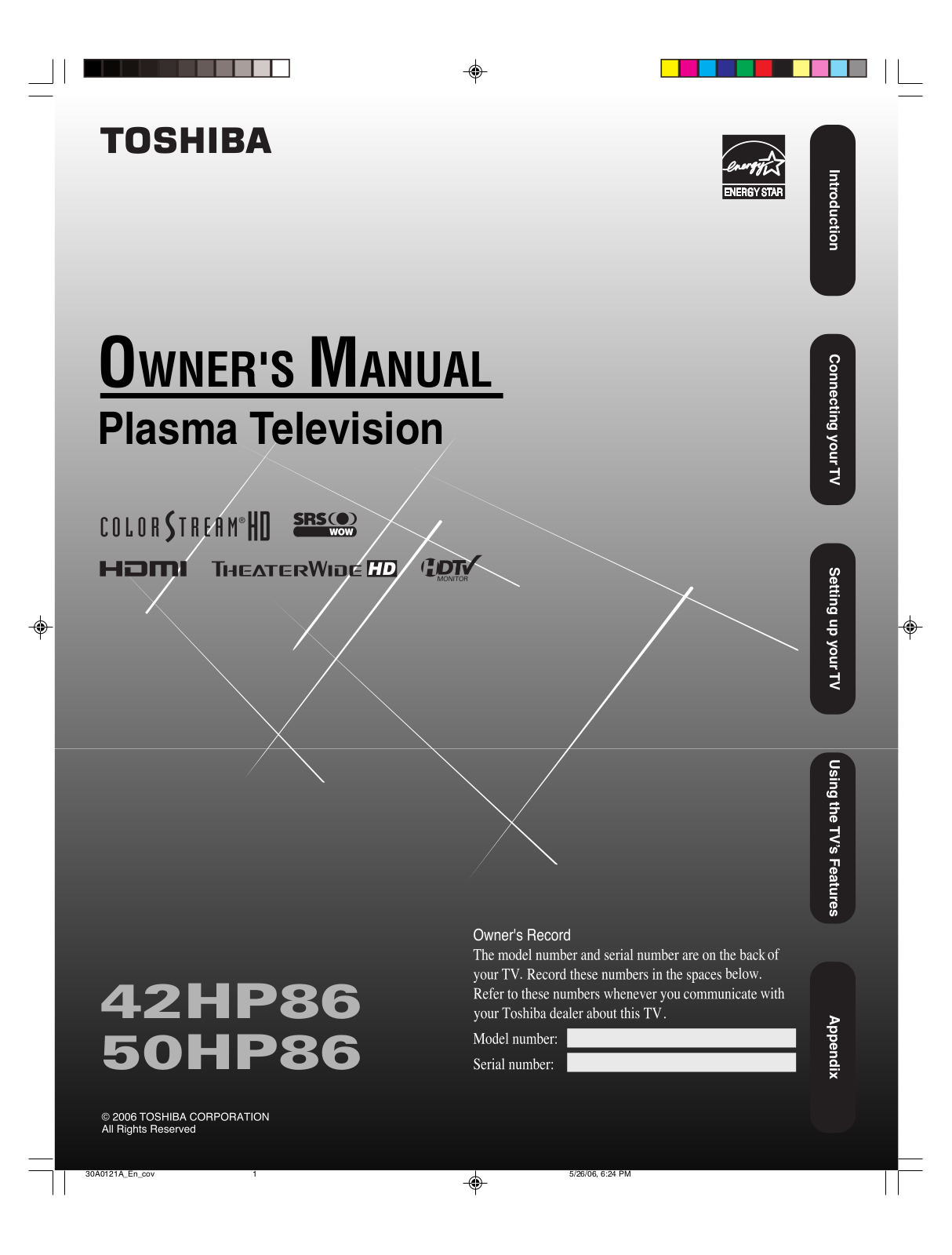 Toshiba 42HP86, 50HP86 User Manual