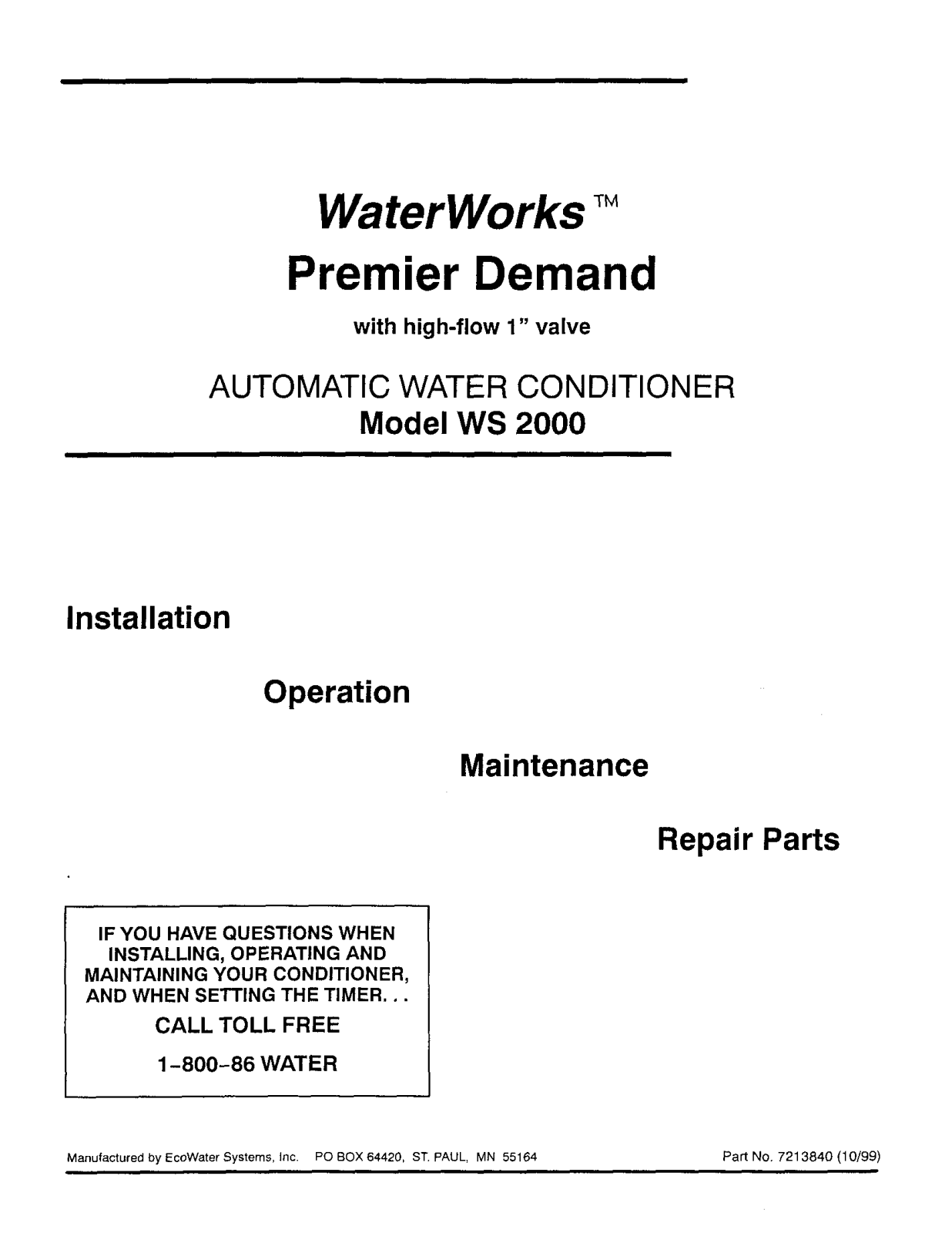 Waterworks WS2000 Installation Guide - ManualMachine.com