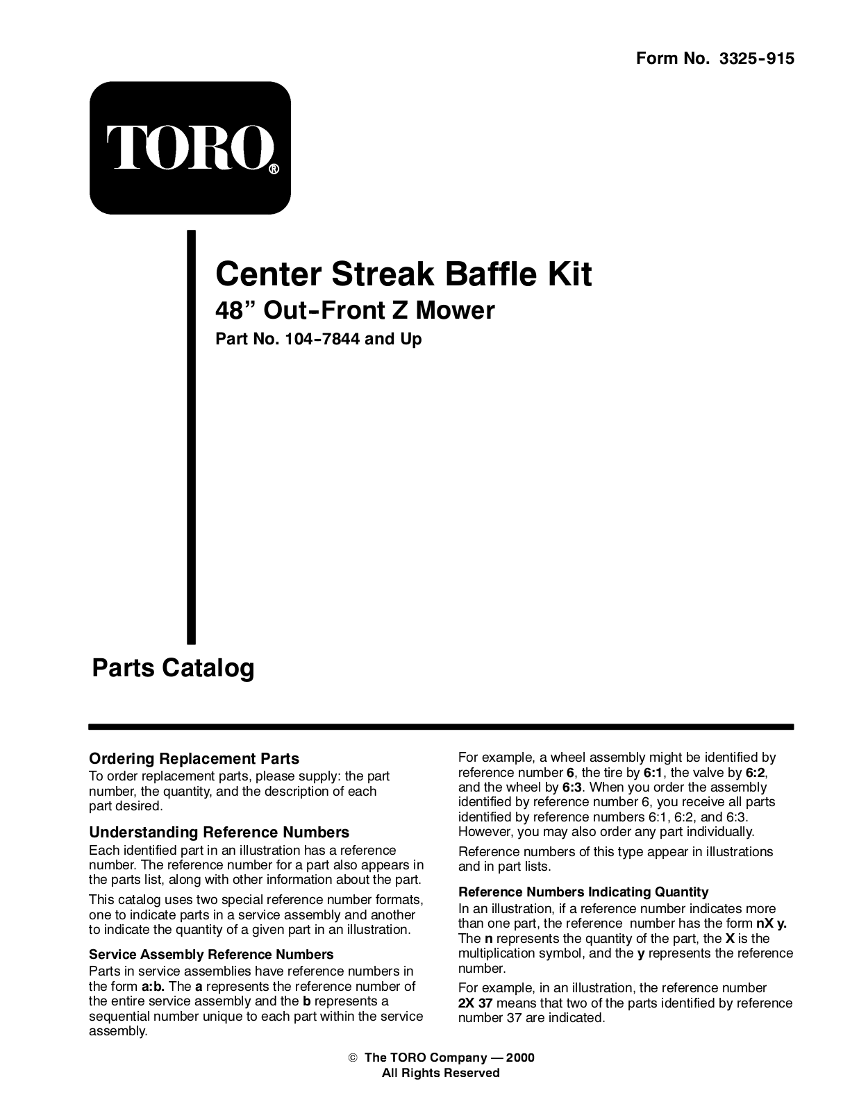 Toro 104-7844 Parts Catalogue