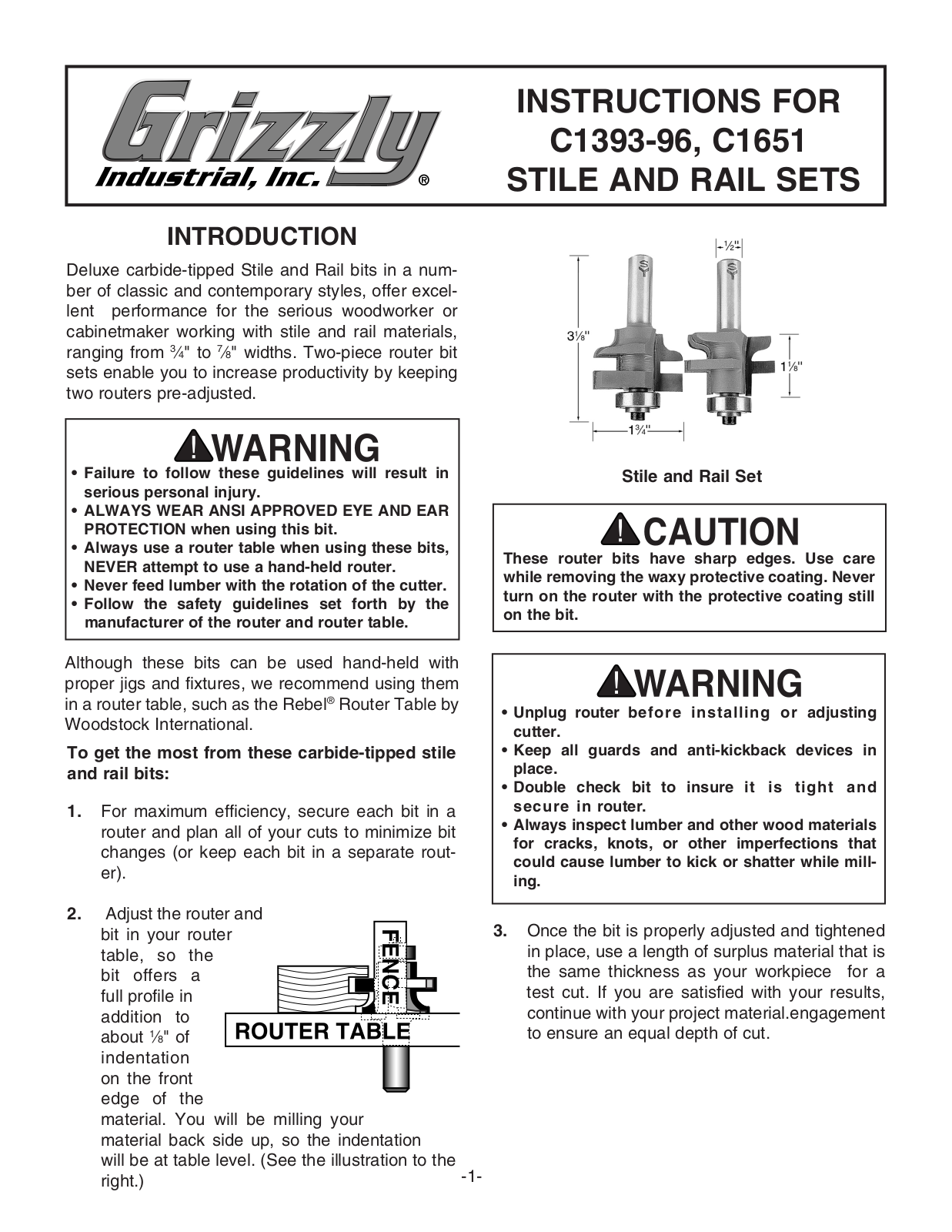 Grizzly C1393-96 User Manual