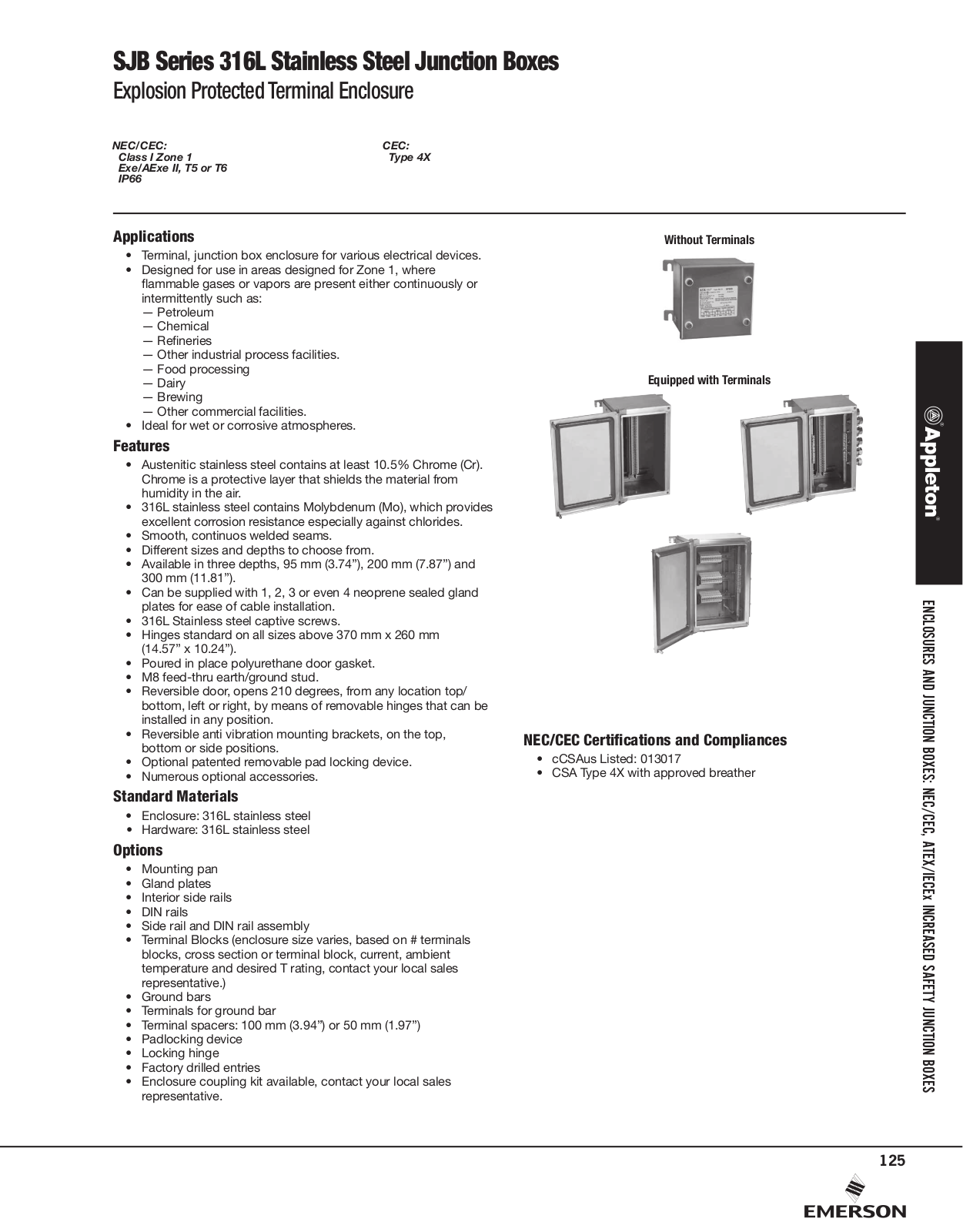 Appleton SJB Series 316L Stainless Steel Junction Boxes Catalog Page