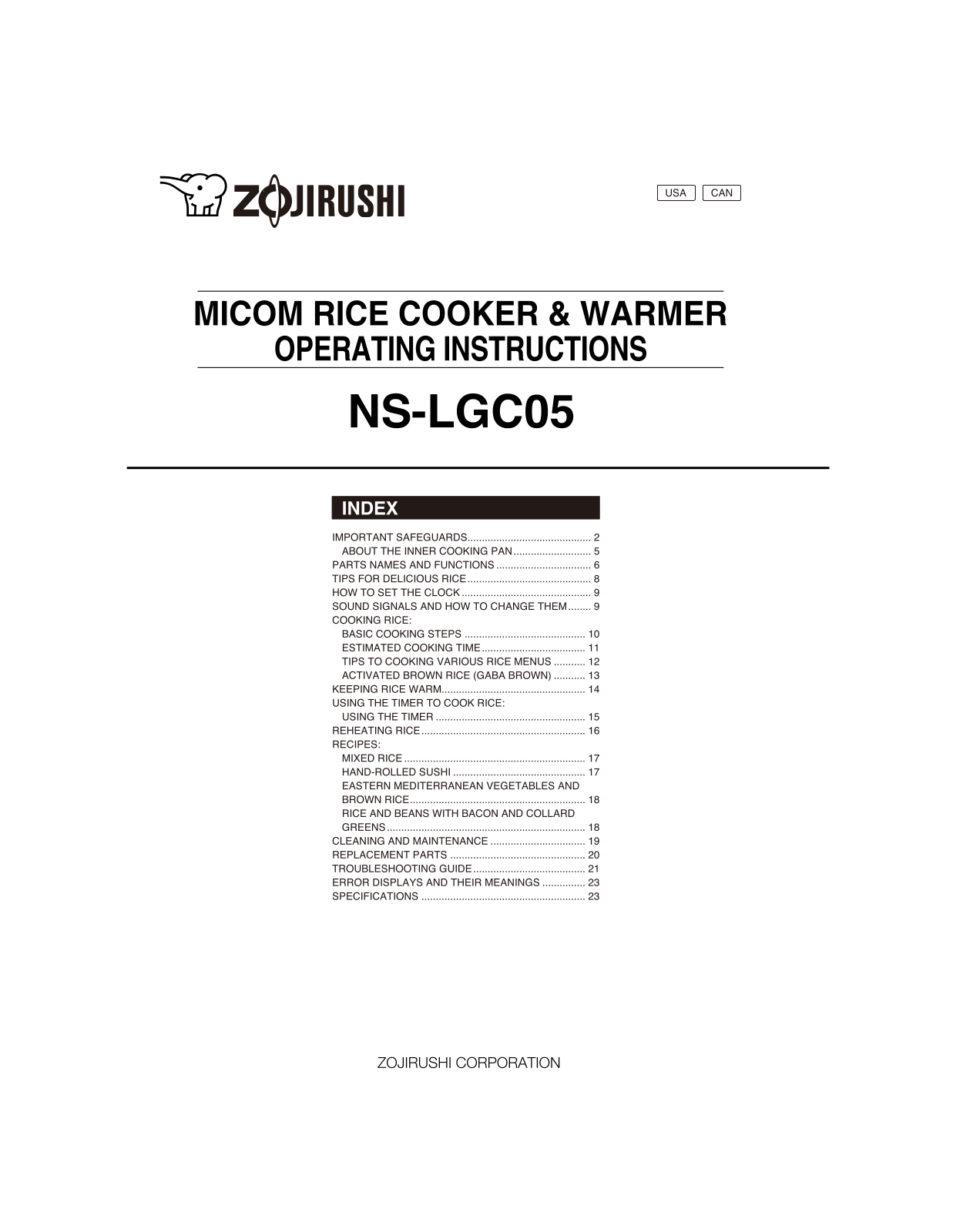 Zojirushi NS-LGC05 User Manual