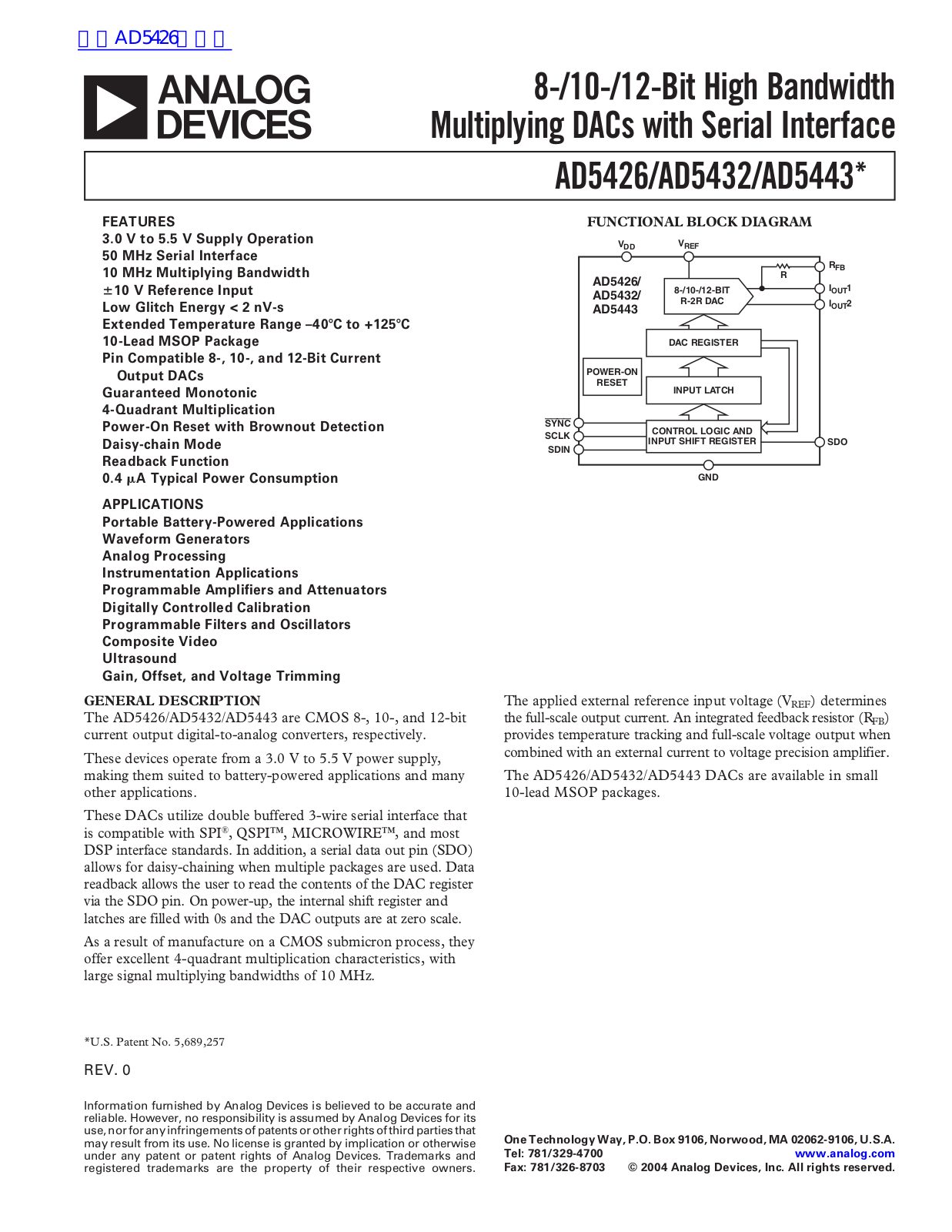ANALOG DEVICES AD5426, AD5432, AD5443 Service Manual