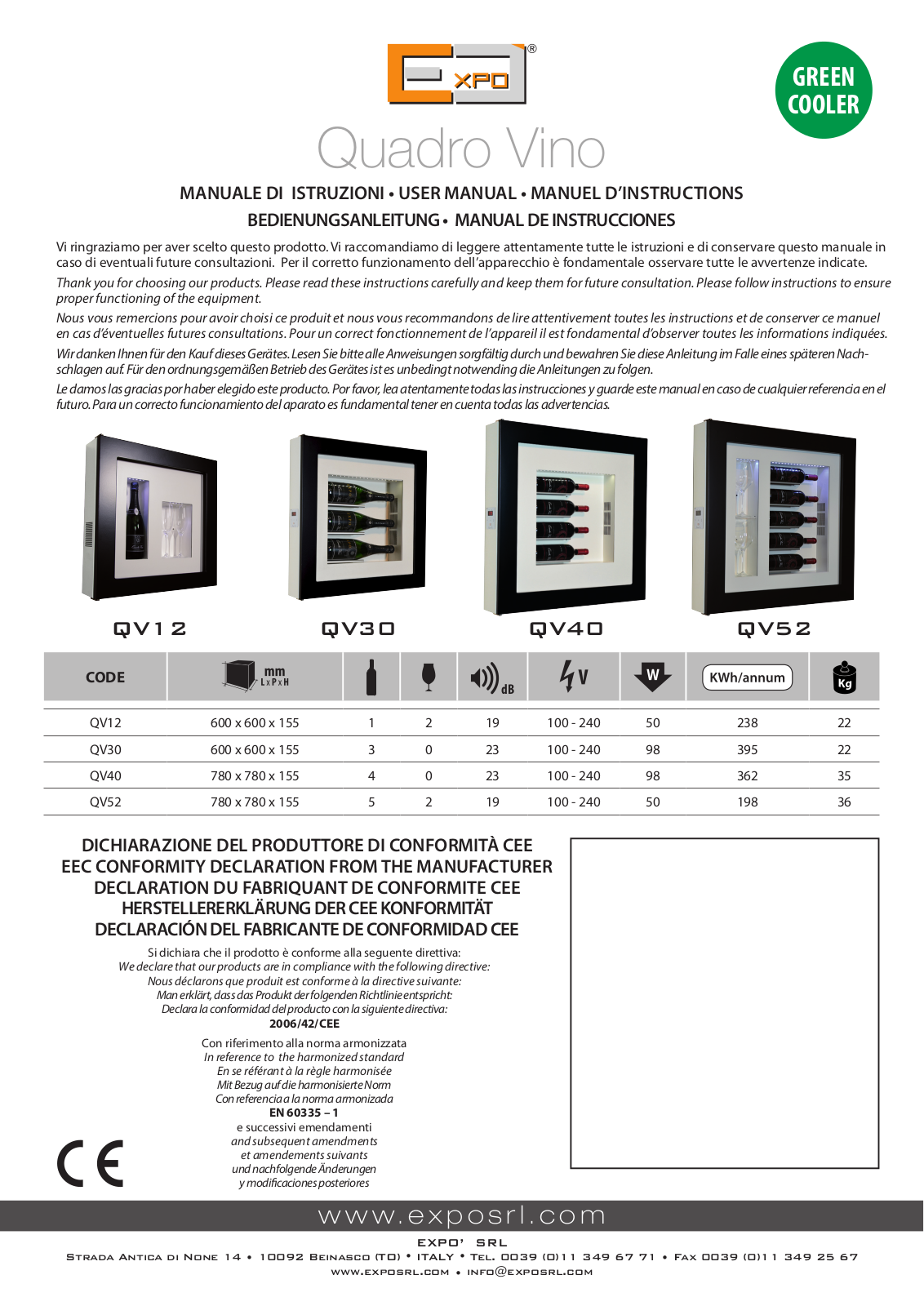 EXPO SRL QV12, QV30, QV40, QV52 User guide