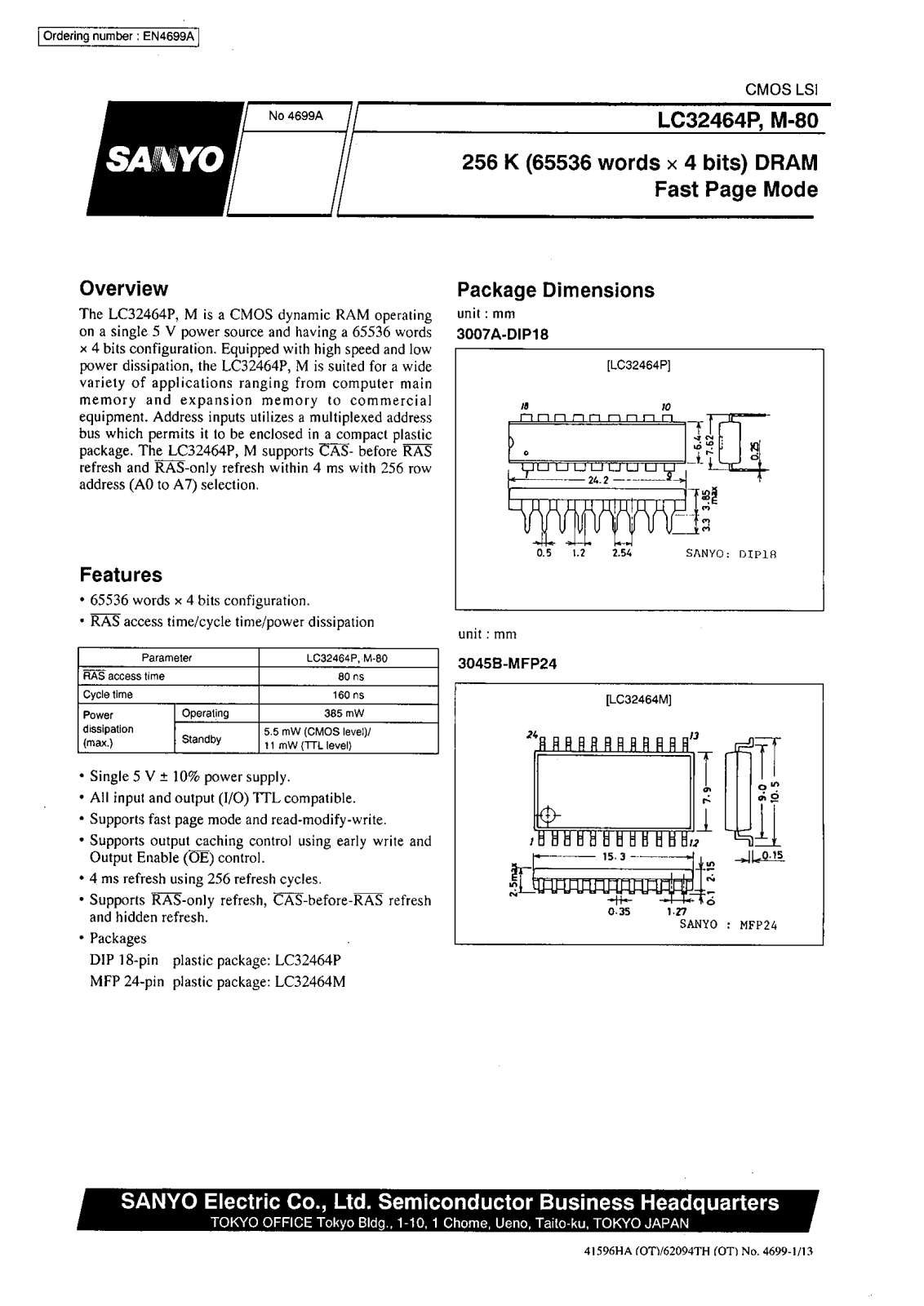 SANYO LC32464P-80, LC32464M-80 Datasheet