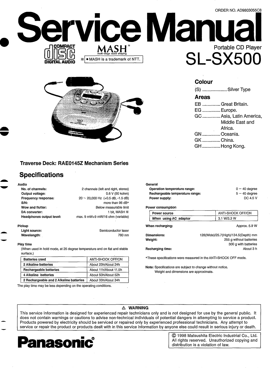 Technics SLSX-500 Service manual