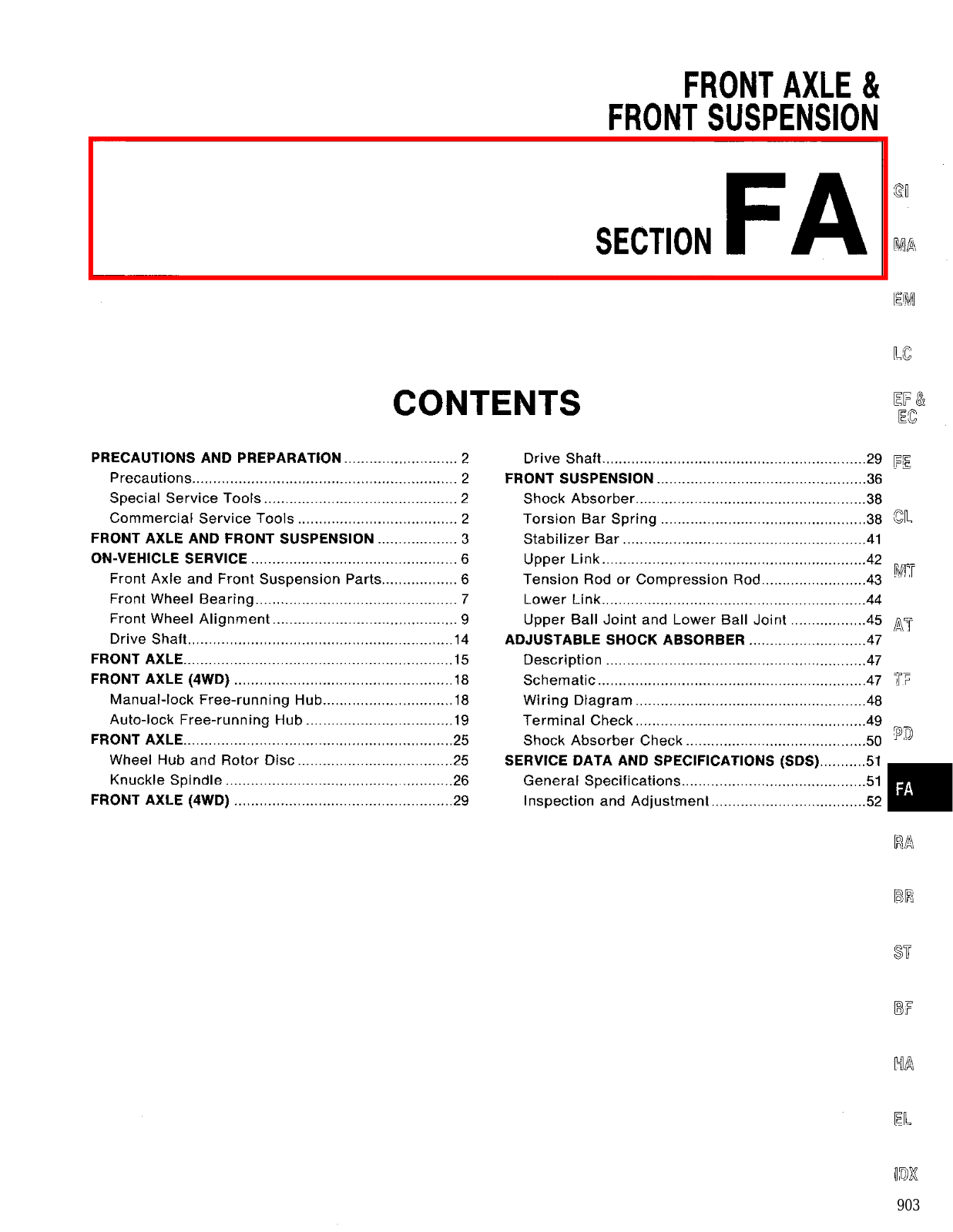 Nissan D21 Front Axle  FA 1994 Owner's Manual