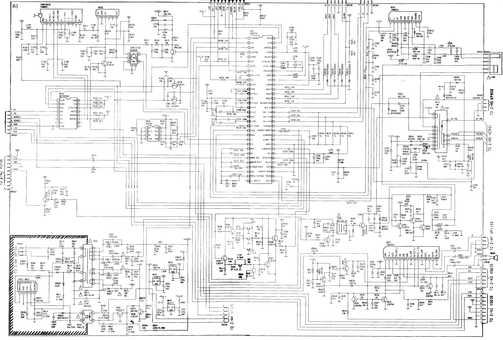 Hisense TF2910U TDA9373, TC2977-A1, TDA8351, KA5Q1265 Schematic