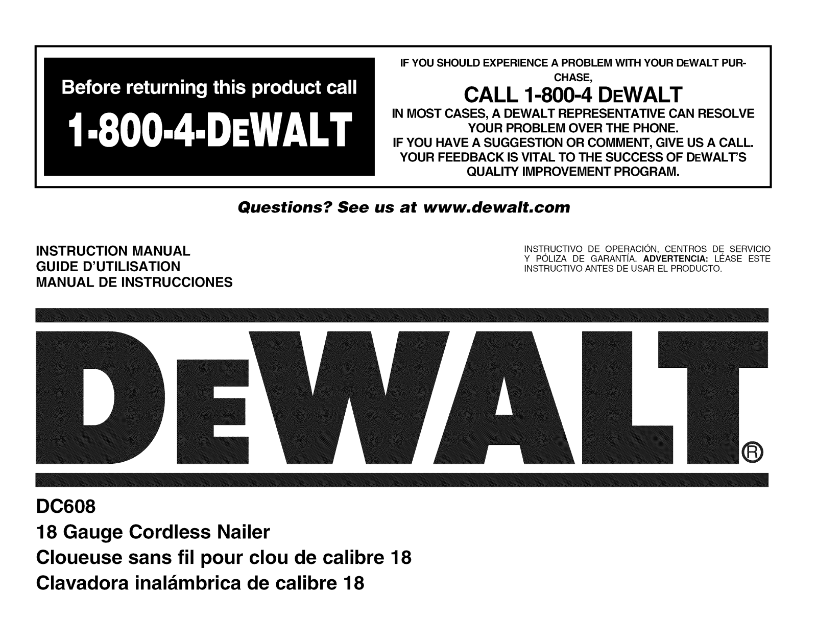 DeWalt DC608B TYPE 1 Owner’s Manual