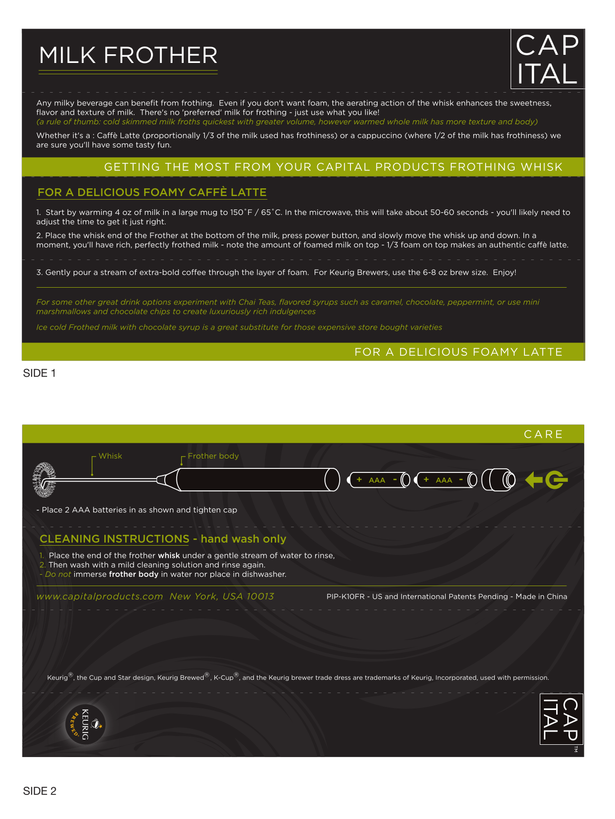 Keurig Handheld Milk Frother Owner's Manual