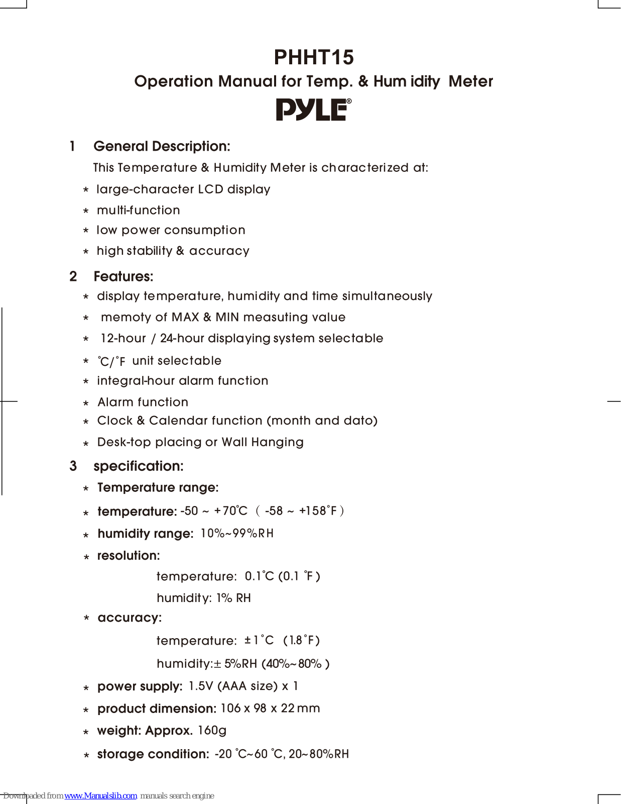 Pyle PHHT15 Operation Manual - ManualMachine.com