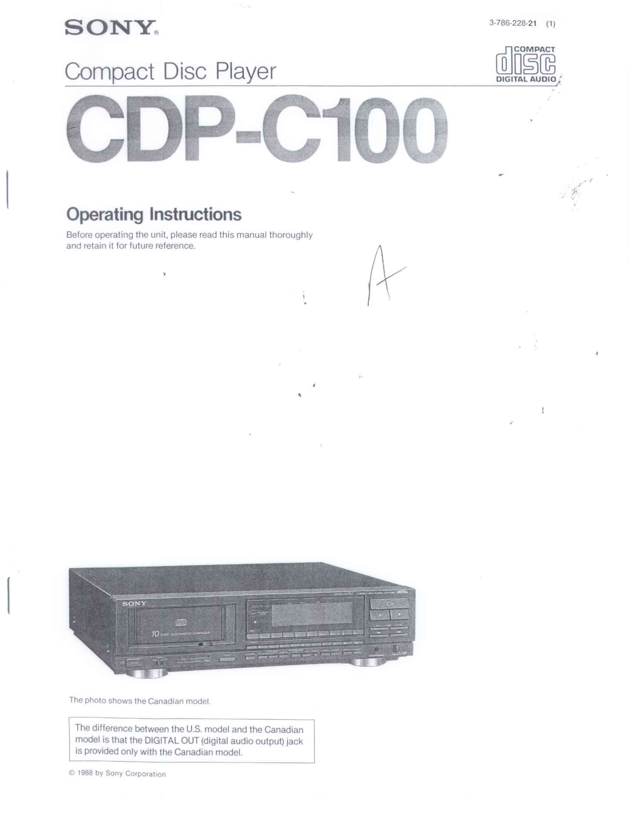 Sony CDP-C100 User Manual