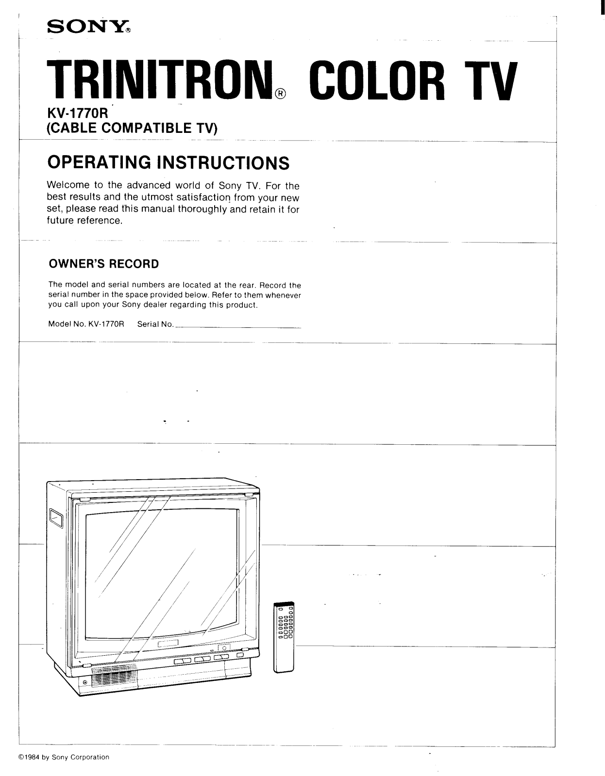 Sony KV-1770R Operating manual