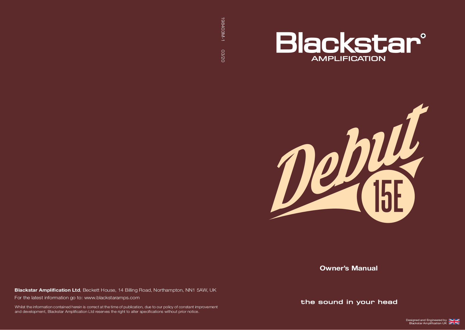 Blackstar Debut 15E Owner`s manual