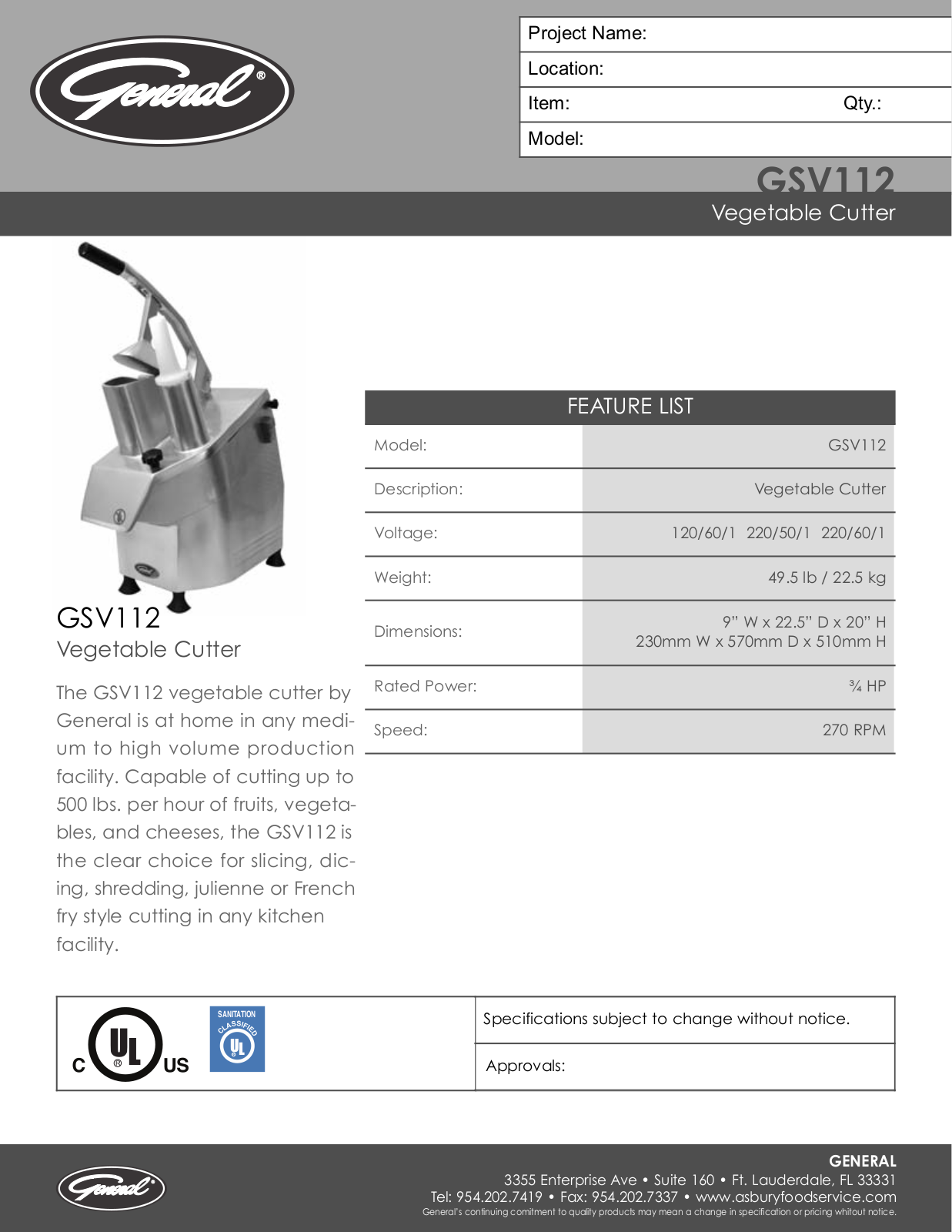 General GSV 112 Specifications