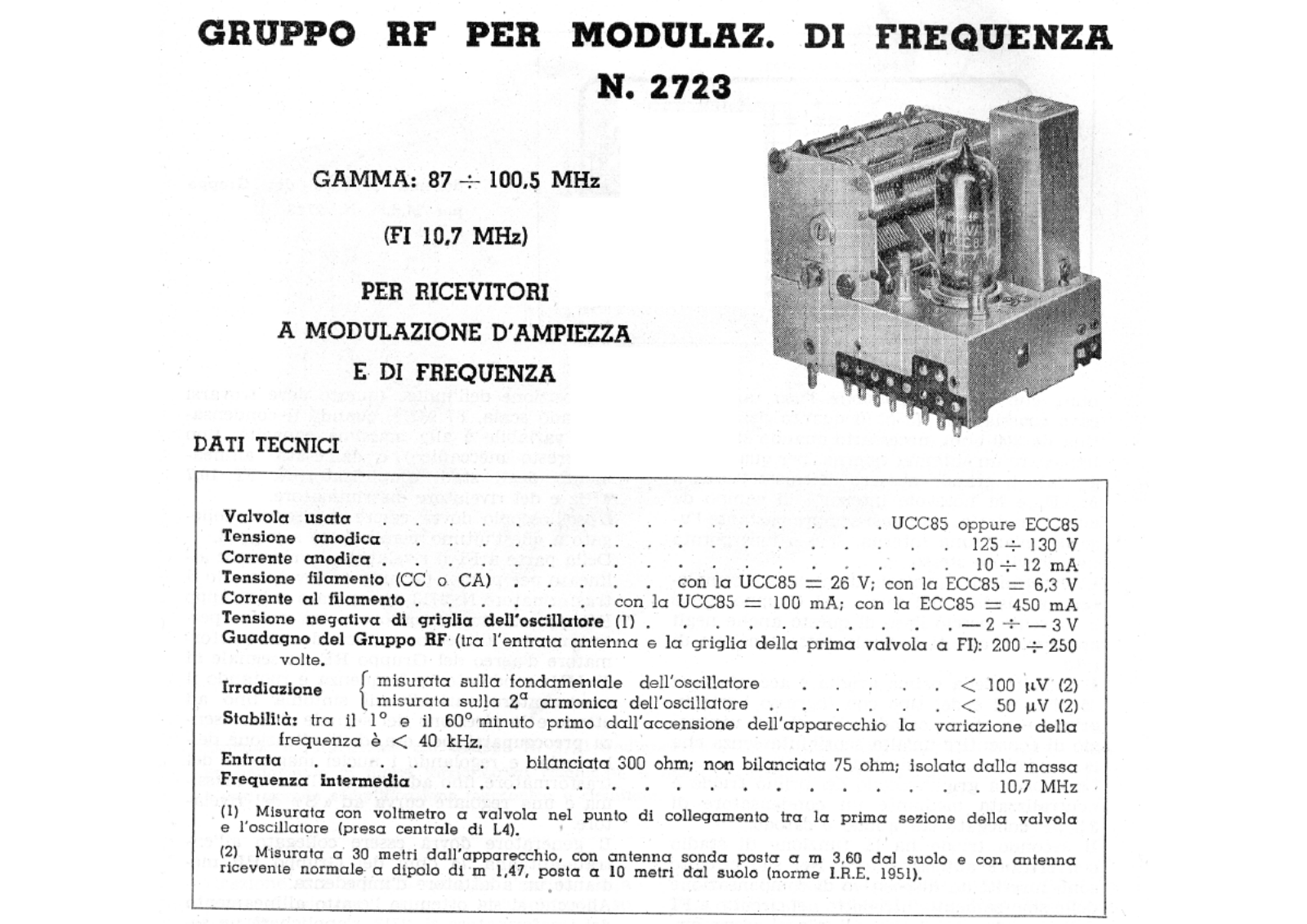 Geloso 2723 fm Specification