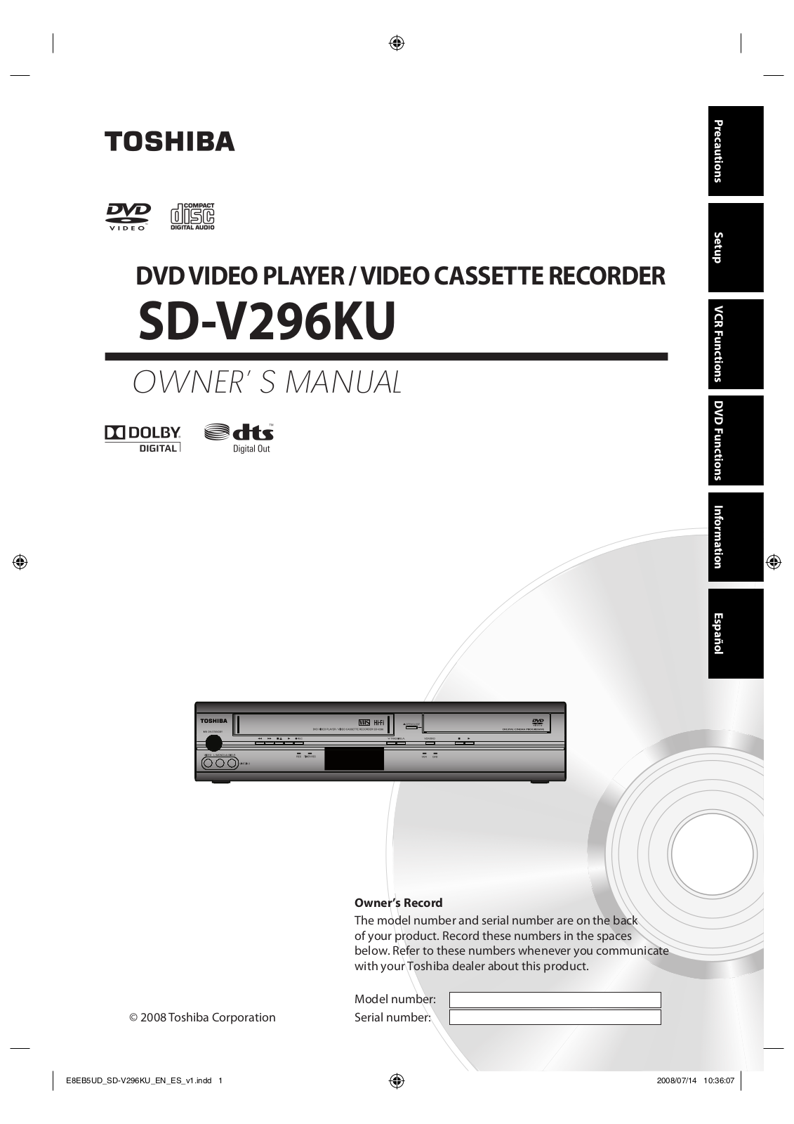 Toshiba SD-V296KU User Manual