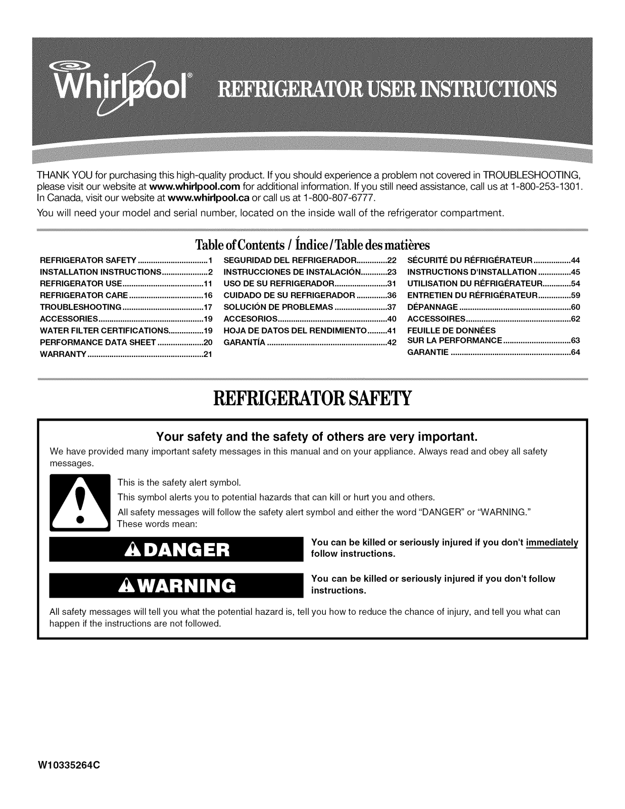 Whirlpool WSF26D2EXF01 Owner’s Manual