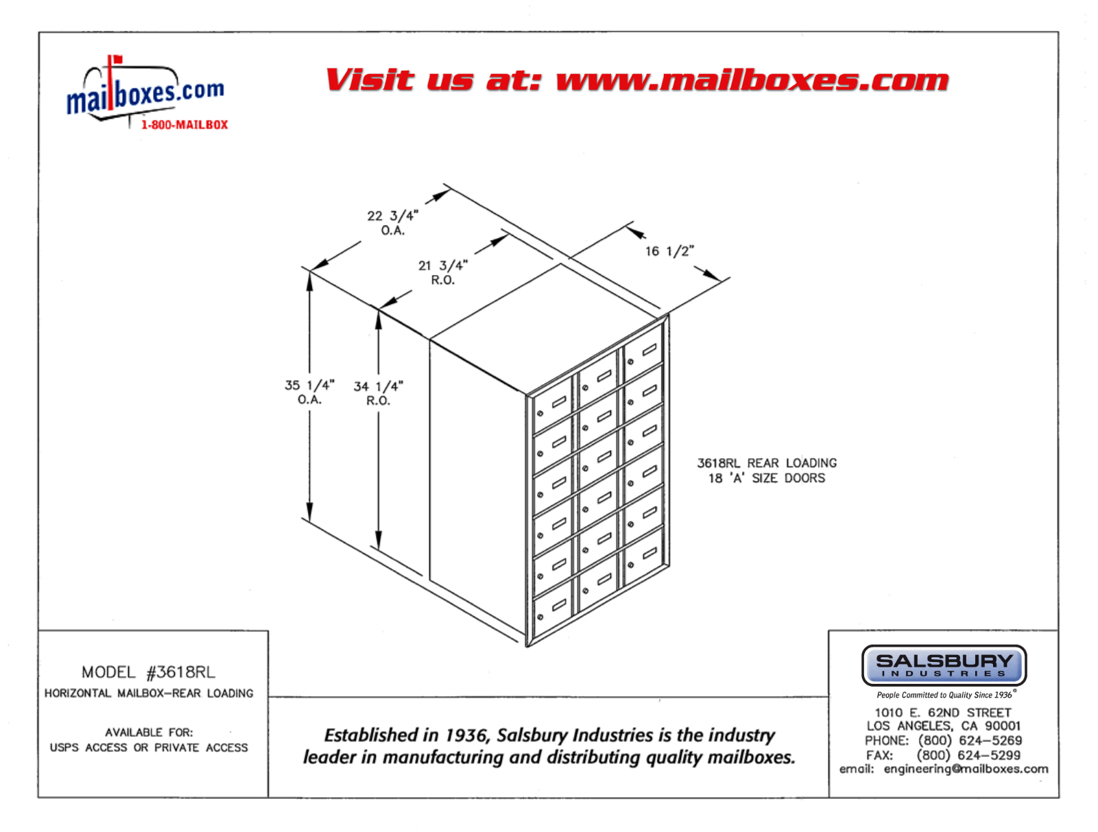 Salsbury Industries 3618ZRU, 3618ZRP User Manual