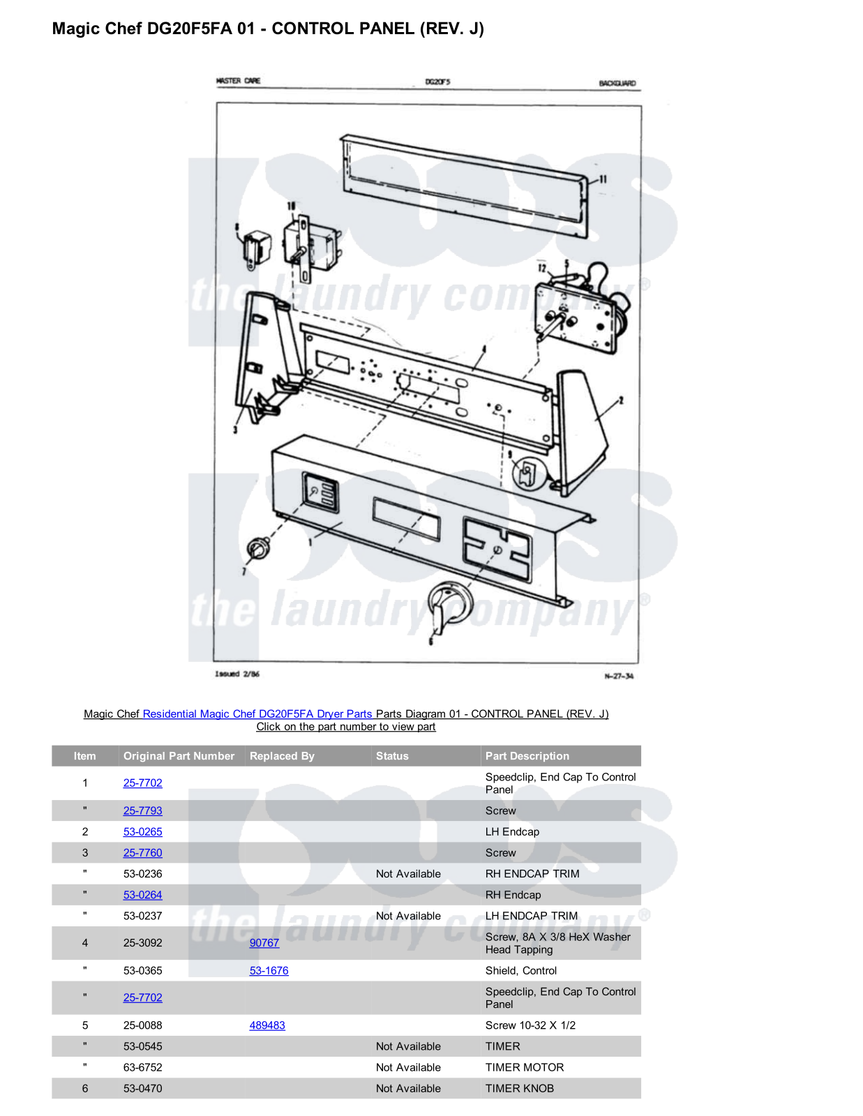 Magic Chef DG20F5FA Parts Diagram