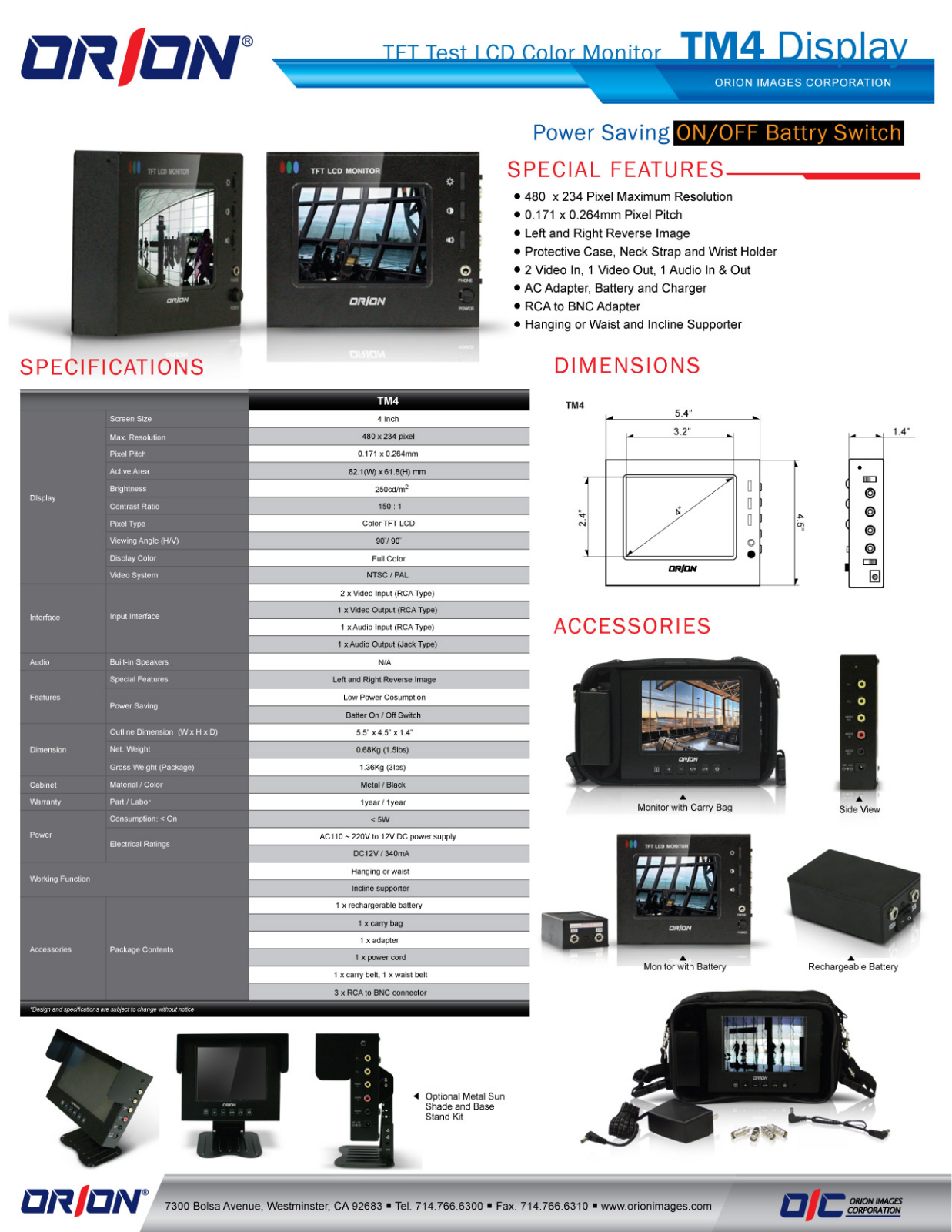 Orion TM4 Specsheet