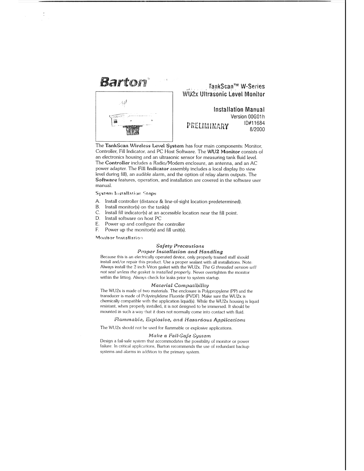 Barton Instrument Systems WU20 Owners Manual