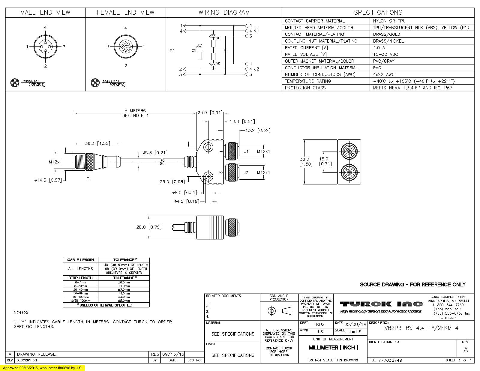 Turck VB2P3-RS4.4T-0.3/2FKM4 Specification Sheet