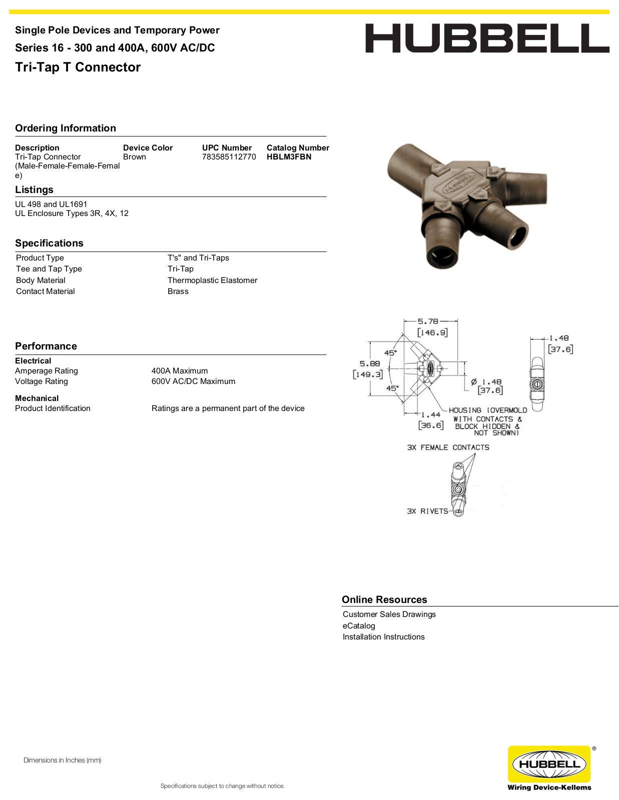 Hubbell HBLM3FBN Specifications - ManualMachine.com