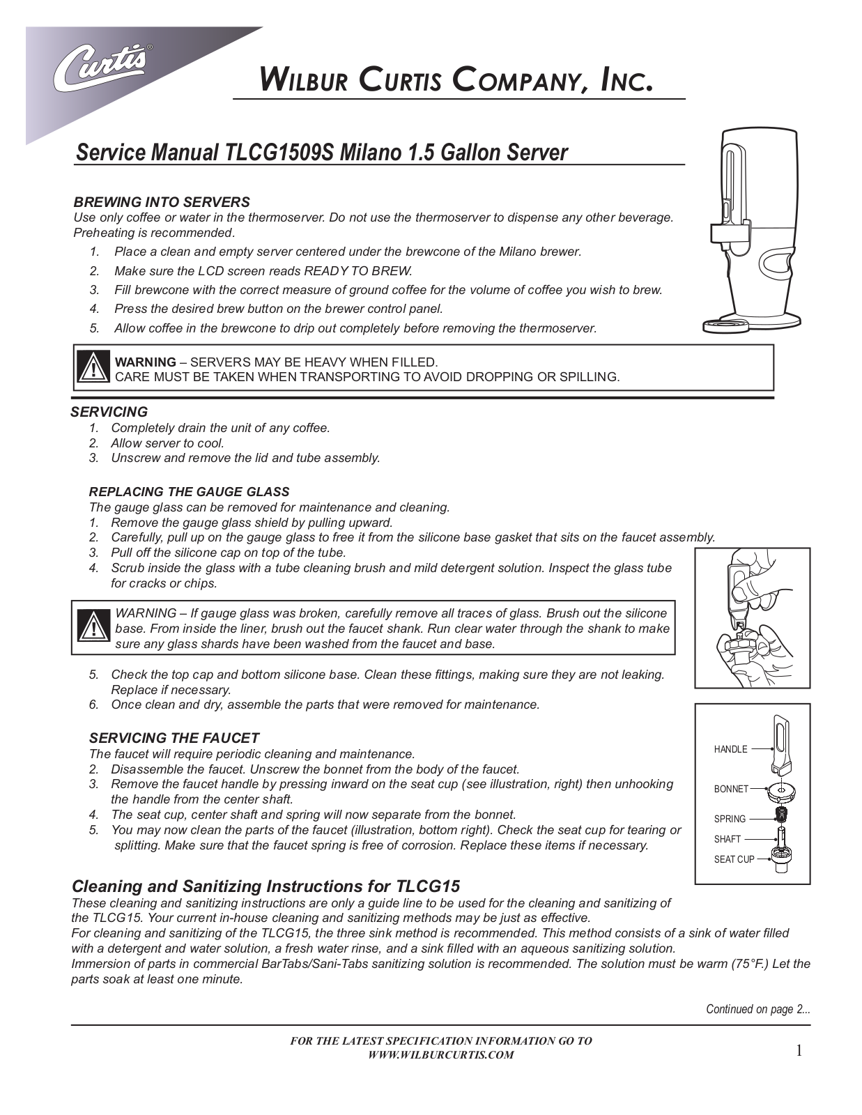 Wilbur Curtis TLCG1509S User Manual