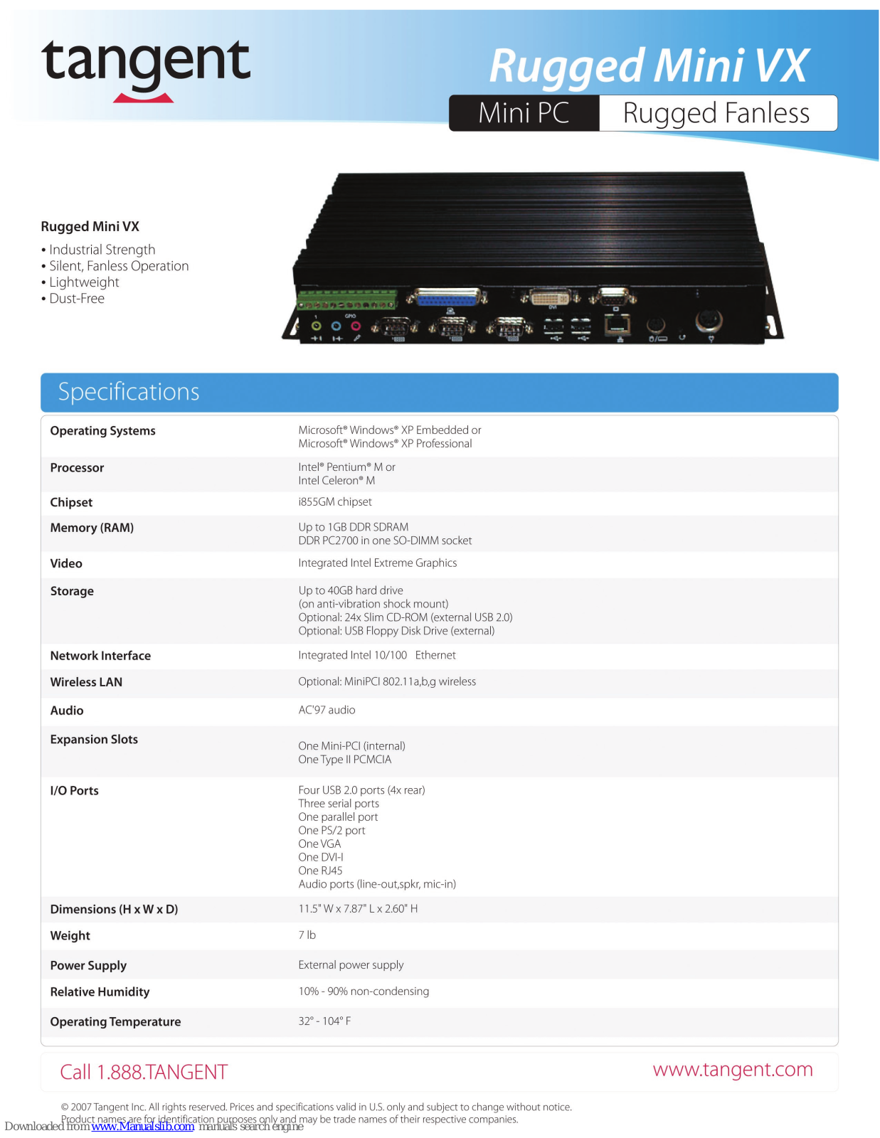 Tangent Rugged Mini VX Datasheet