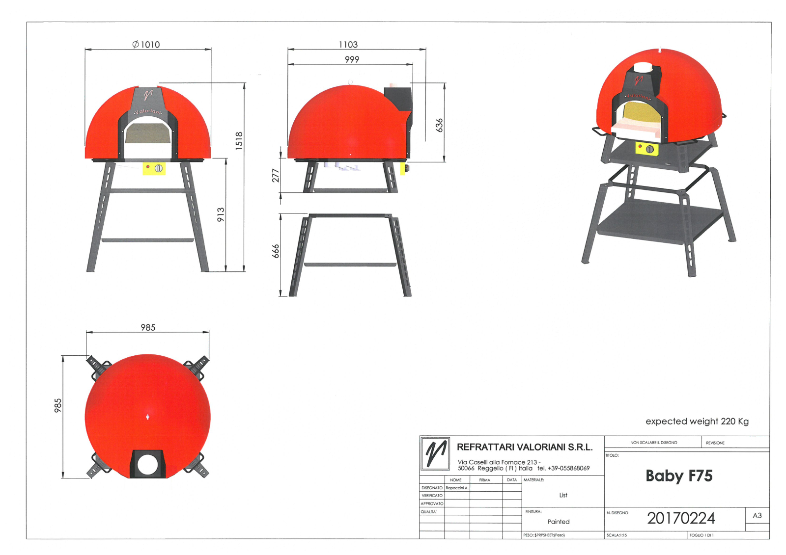 Valoriani Baby 75 Dimensions